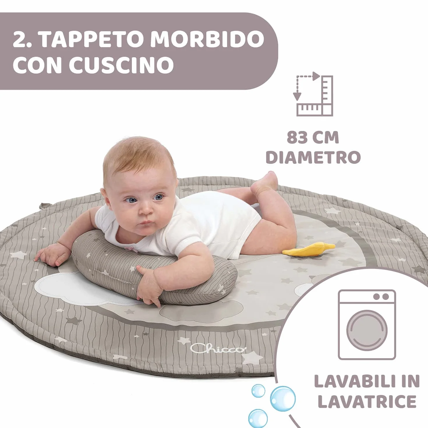 Chicco Palestrina dei Colori Beige 3in1 Neonato Multifunzione Elettronica con Tappeto Proiettore Stelle Luce Notturna Melodie Rilassanti Giochi 0+ Mesi