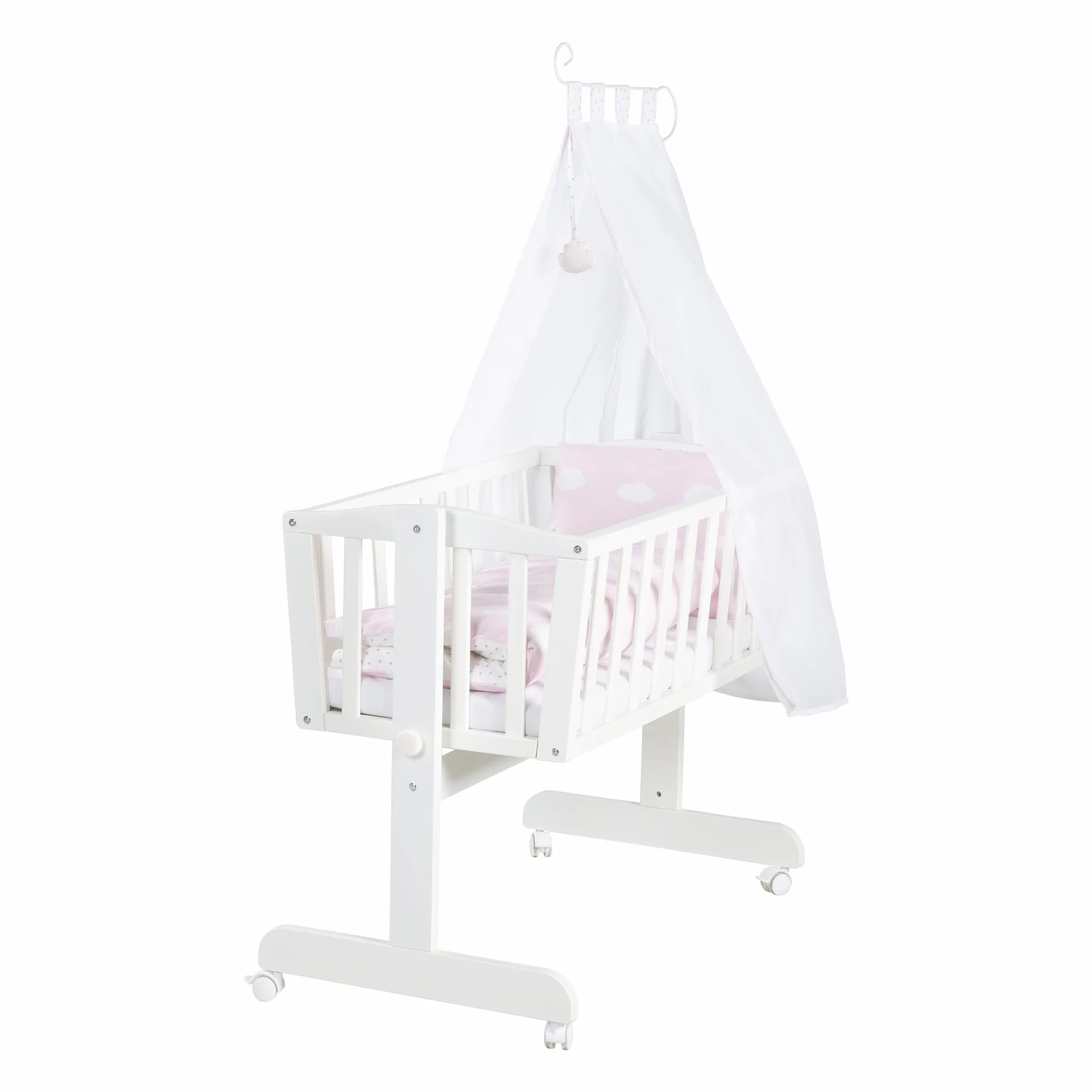 Kleine Wolke Culla e Lettino Design a Nuvola 40 x 90 cm Legno Bianco/Rosa