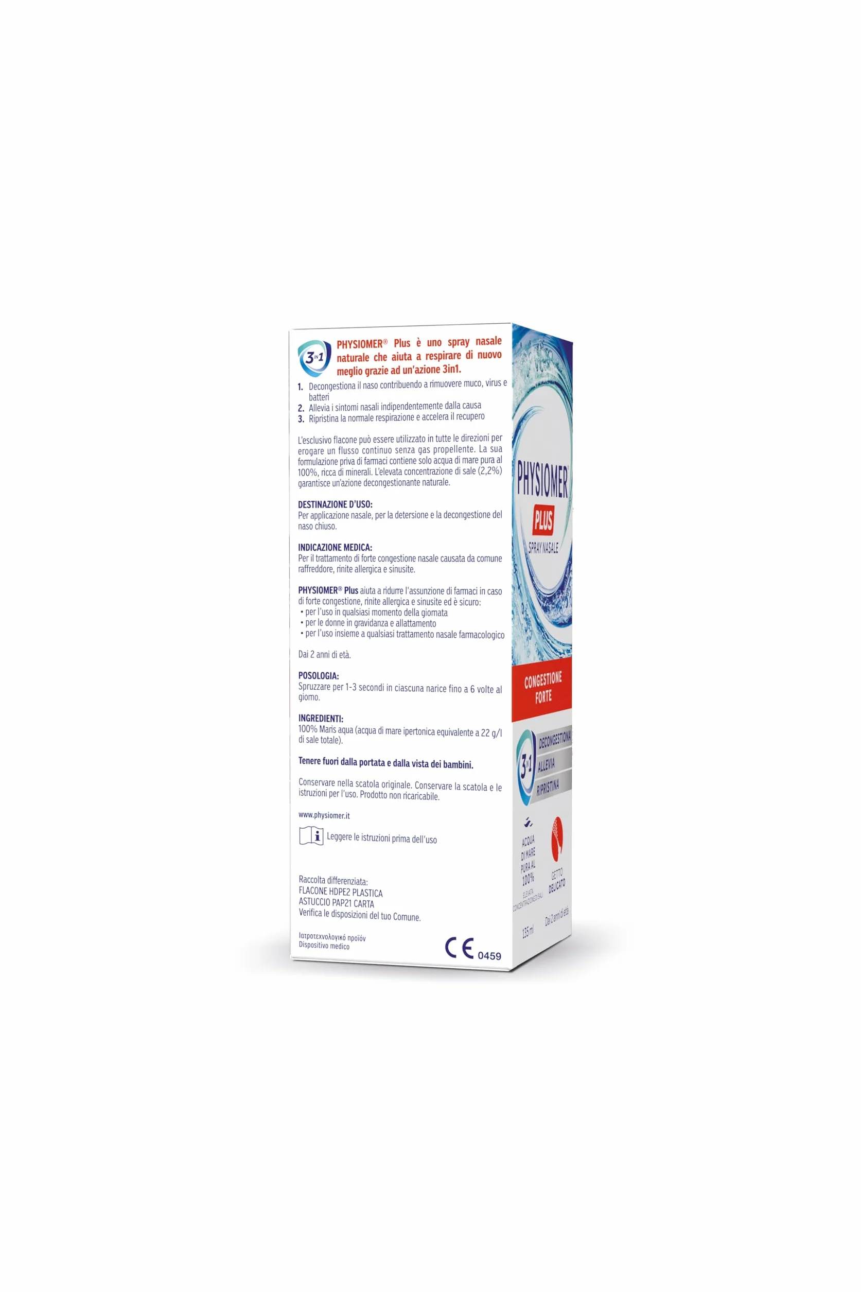 Physiomer Plus Spray Nasale 135 ml - Congestione Forte - 3in1 Decongestiona Allevia Ripristina - Acqua di mare pura al 100% Elevata concentrazione di Sali