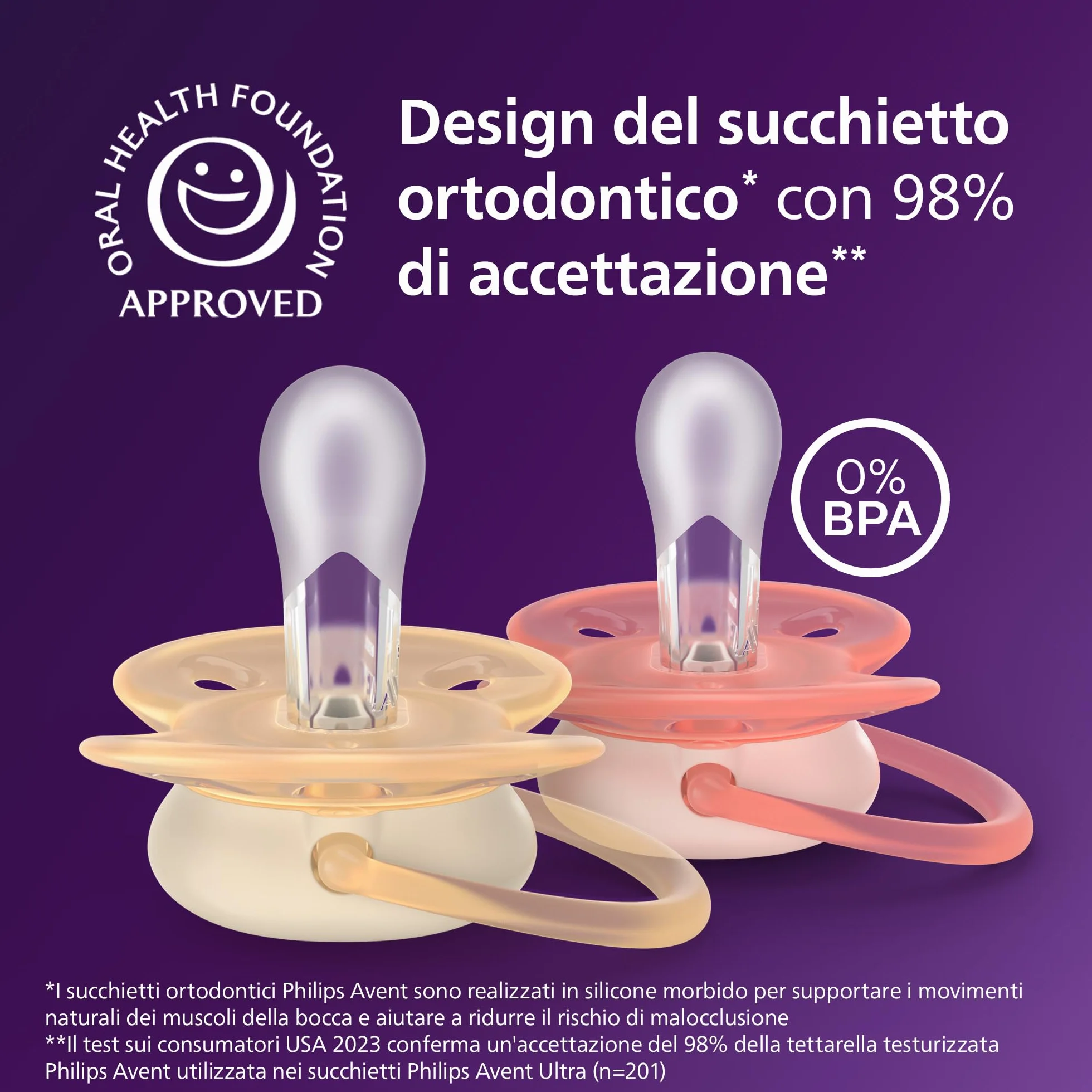 Philips Avent Ultra Soft Ciuccio ortodontico per neonati 0-6 mesi, silicone morbido, senza BPA, confezione da 2