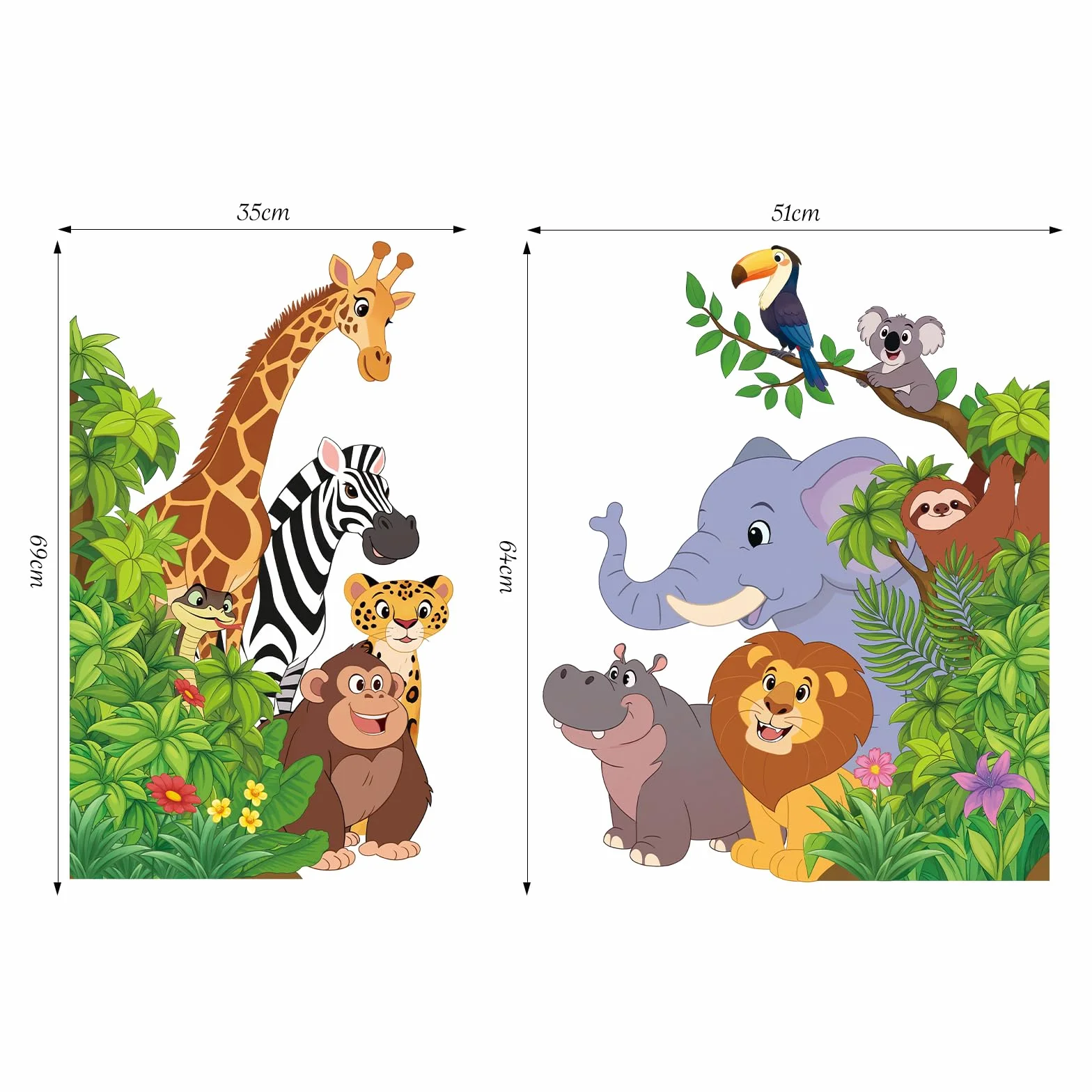 Adesivi Murali Animali della Giungla Decorativi per Cameretta Bambini Porte Armadio
