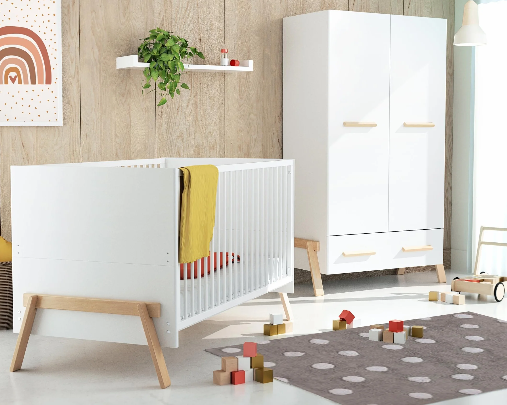 Cameretta completa evolutiva bambini CANAILLE Bianco Faggio natural 70 x 140