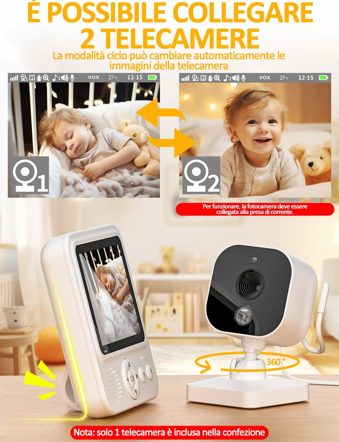 Baby Monitor con Telecamera 2,8 Pollici 720P Babyphone Camera Zoom USB-C VOX Visione Notturna Comunicazione Bidirezionale Sensore di Temperatura 8 Ninne Nanne