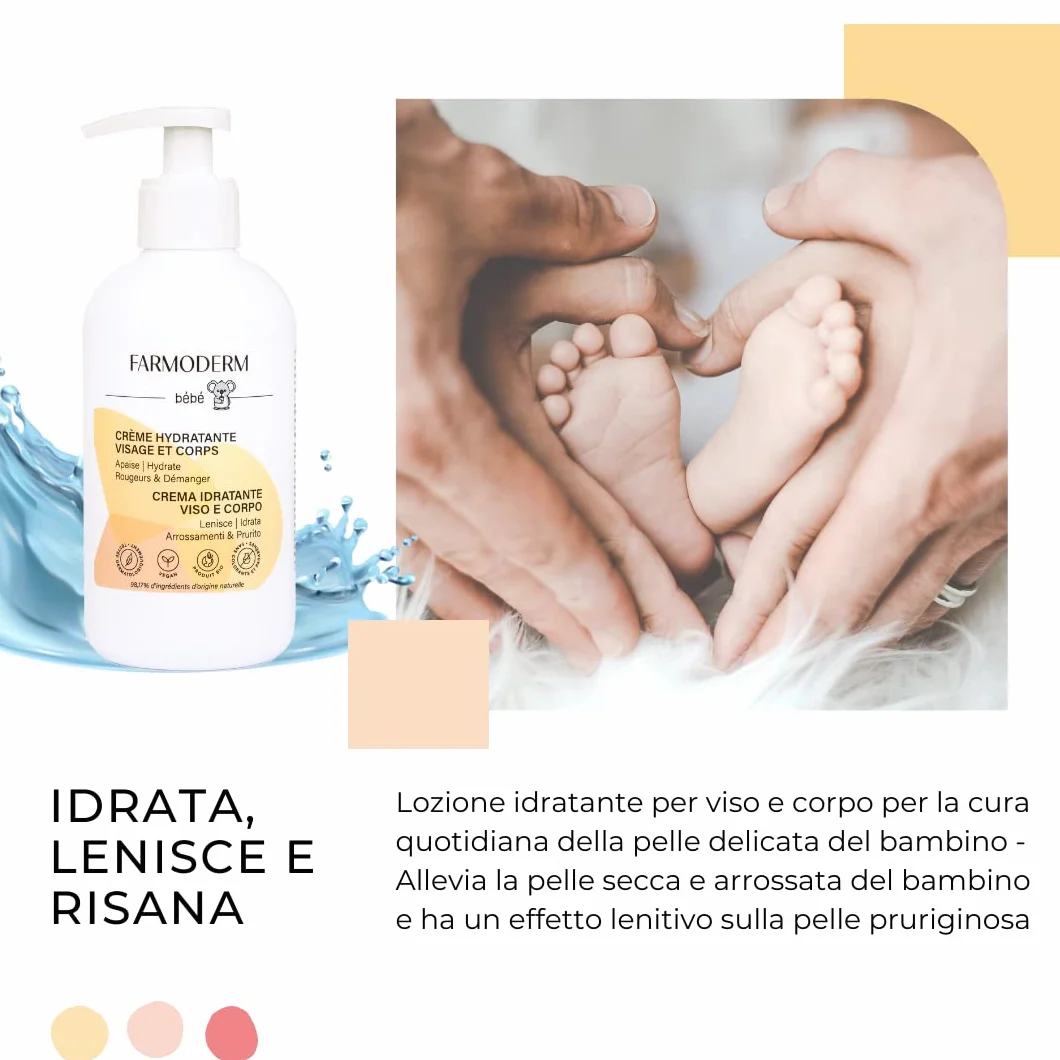 Farmoderm Baby Lozione 98% ingredienti naturali Crema idratante biologica per corpo e viso neonati bambini 300ml