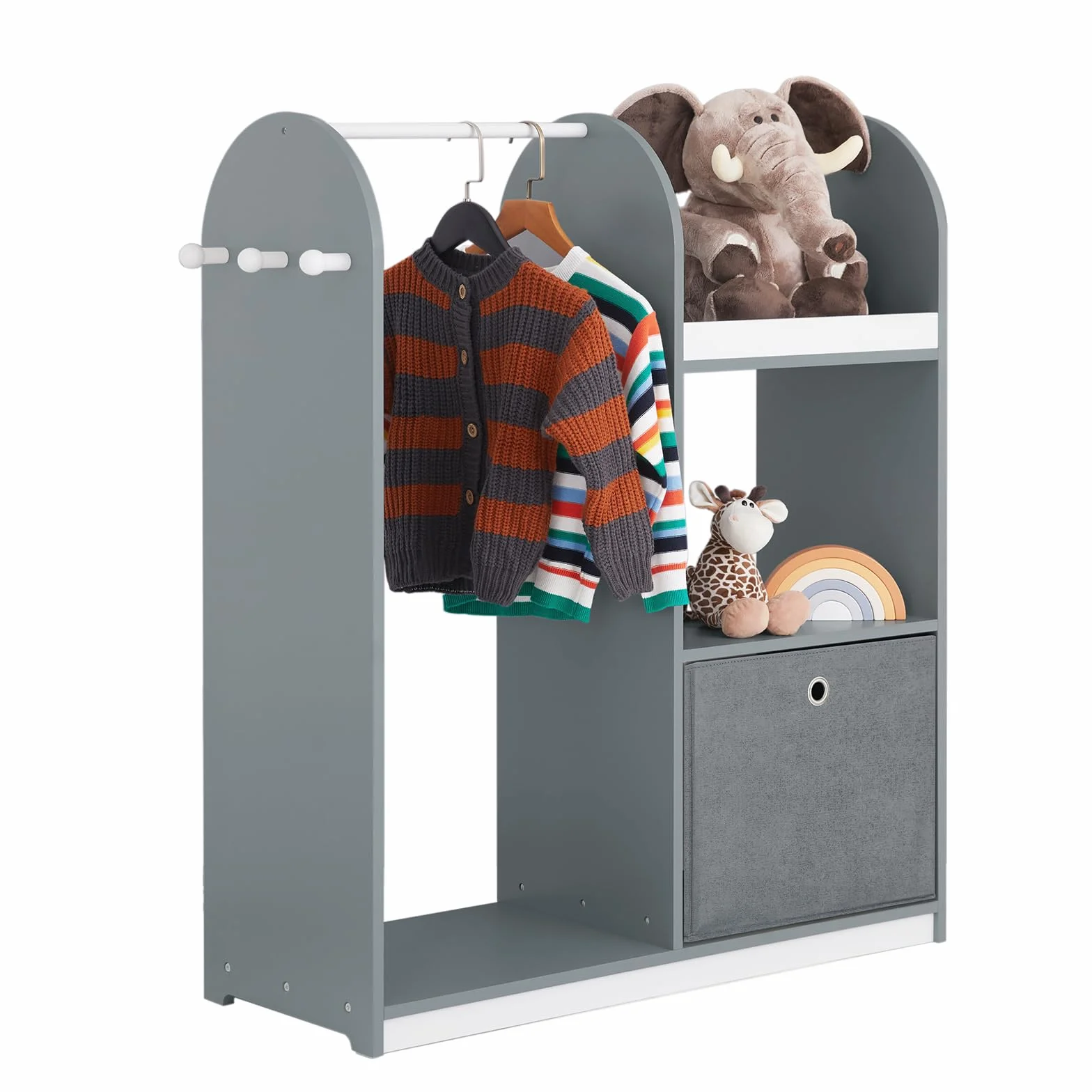 SoBuy Armadio Bambini 3 Scomparti Contenitore Tessuto Ganci Laterali Guardaroba Grigio 97x35x108 KMB40-HG