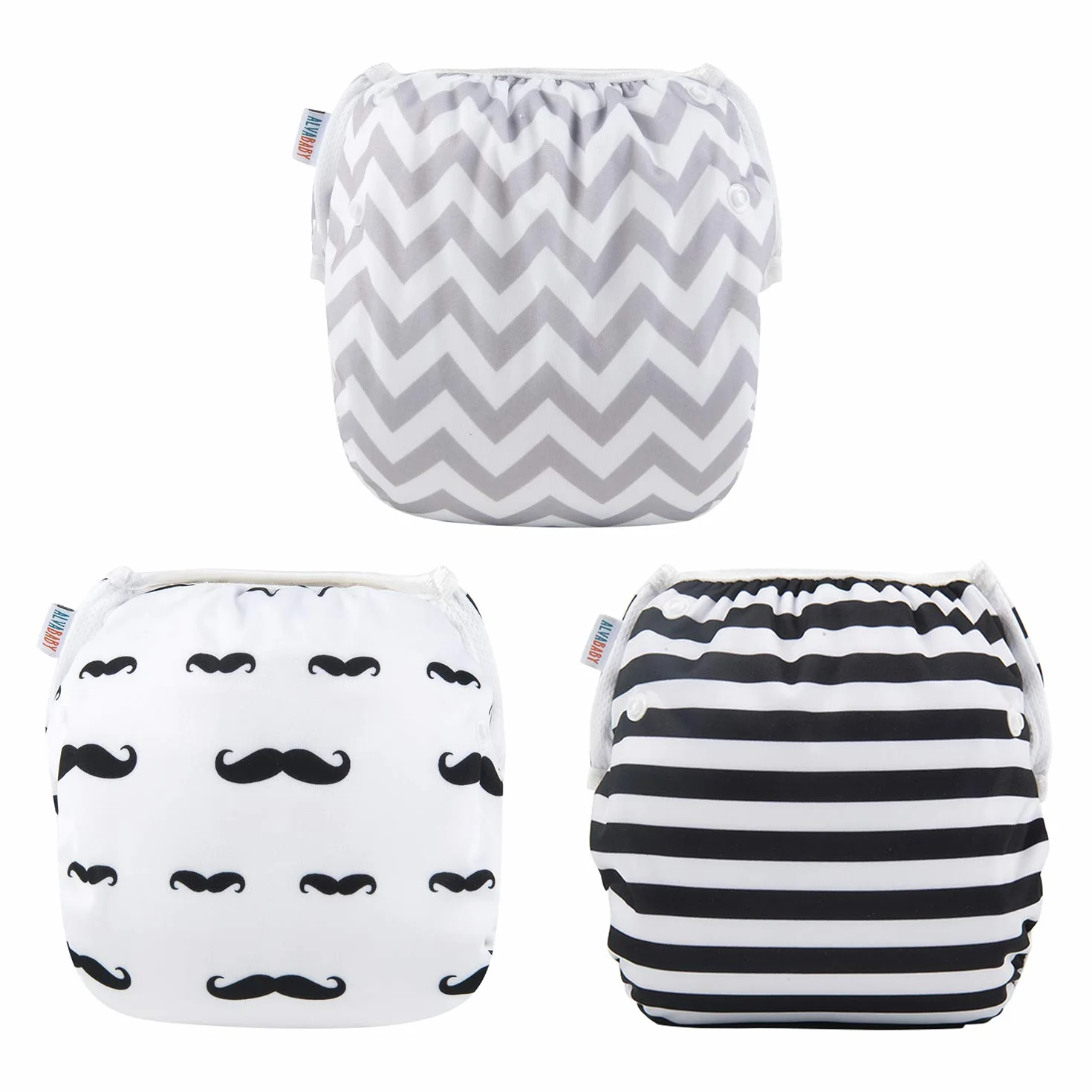 ALVABABY Nuoto Pannolini 3 pz Snap One Size Riutilizzabile Regolabile 0-2 Anni