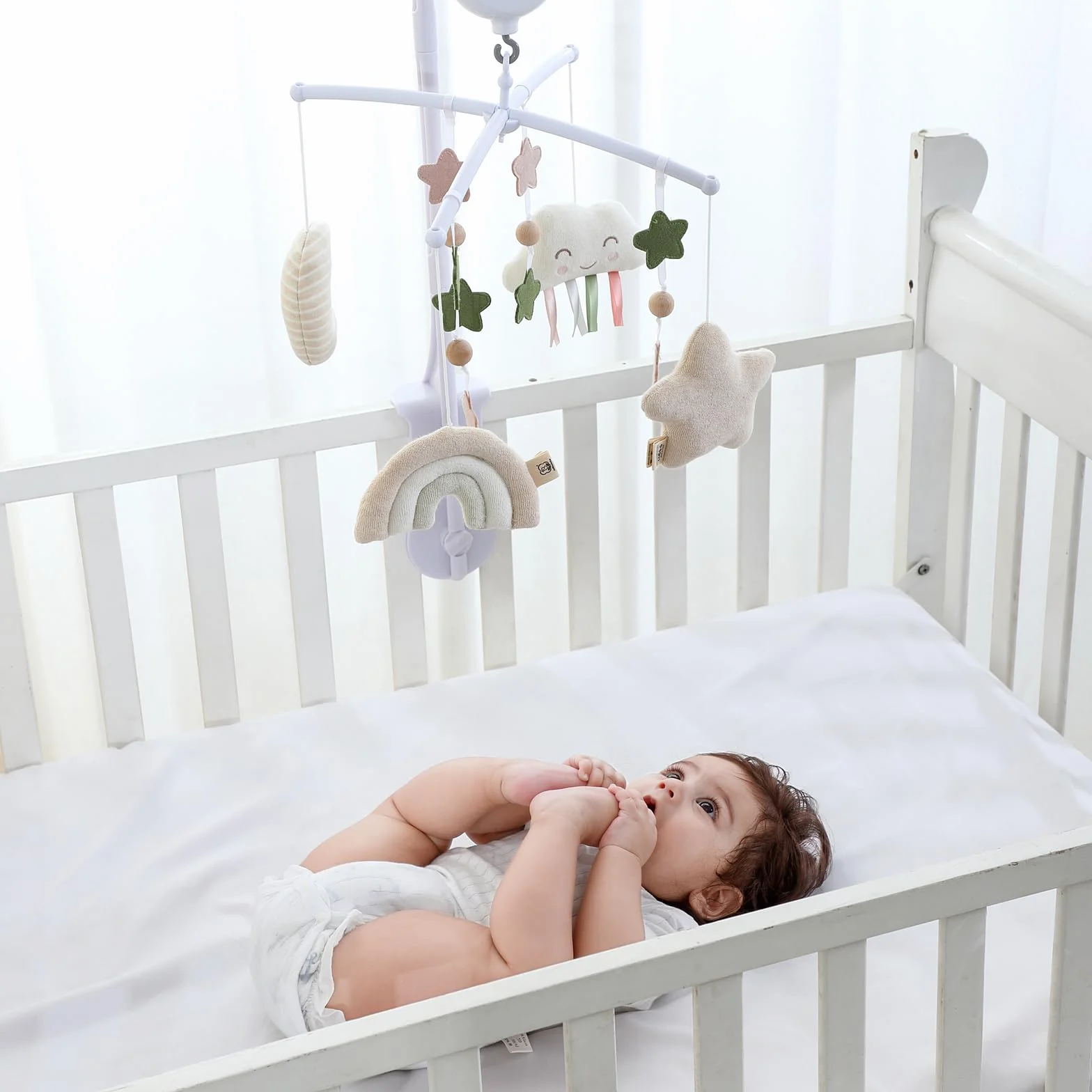 Giostrina Culla Neonato con Carillon 35 Musiche 3 Modalità Volume Regolabile Arcobaleno