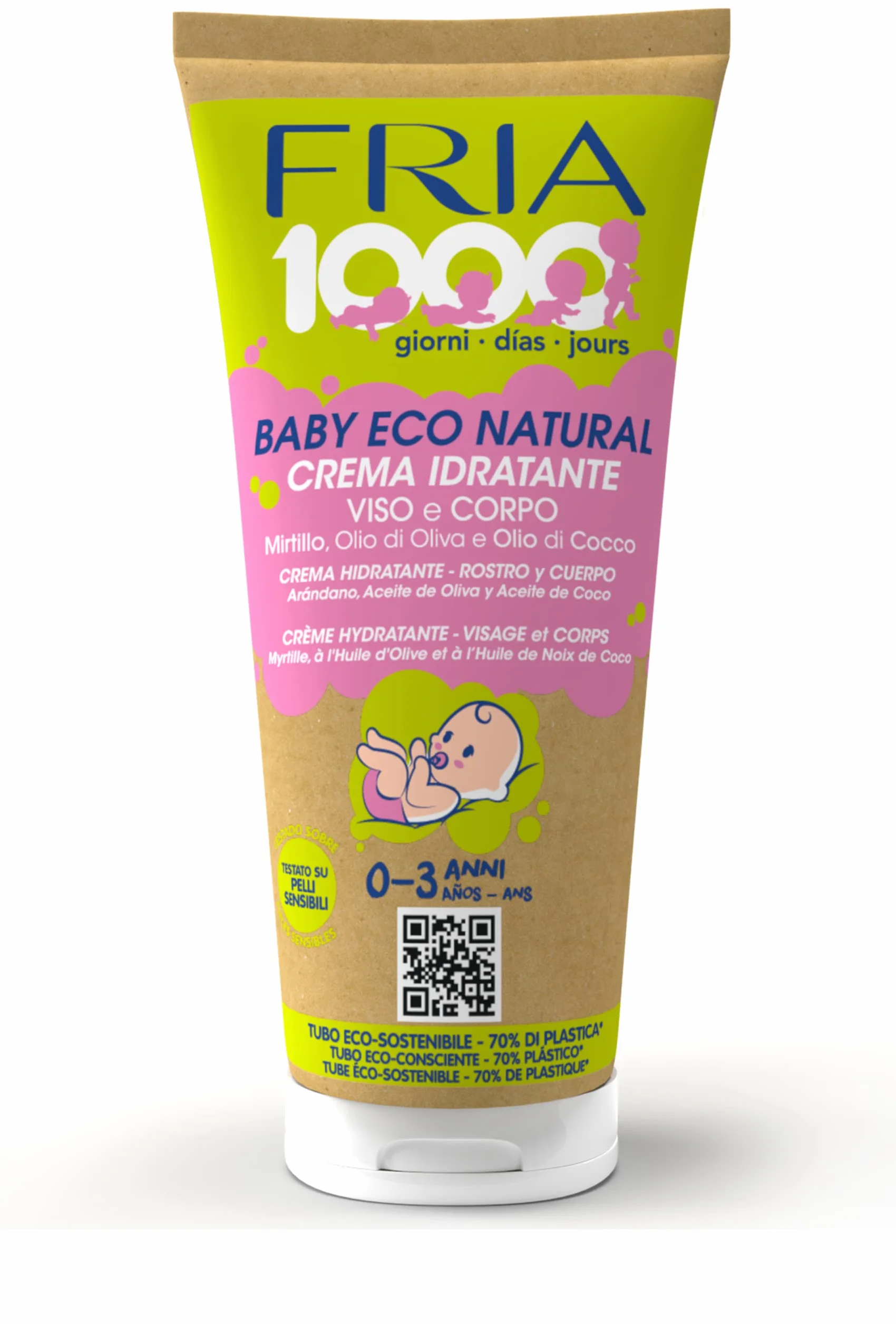 Fria 1000Giorni Crema Corpo e Viso Neonato Bambino Eco Natural con Olio di Cocco e Oliva 200ml