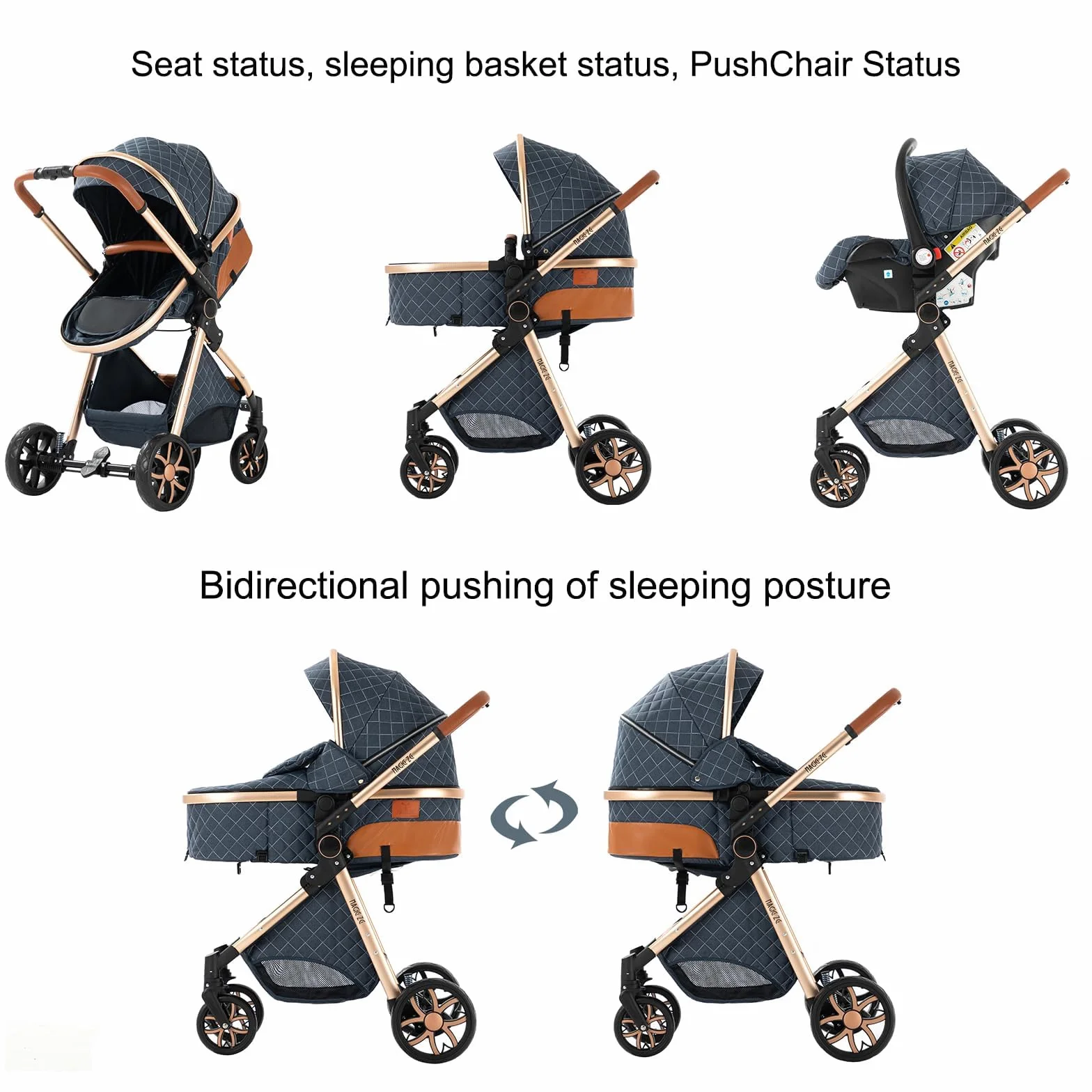 Passeggino Trio 3 in 1 MoLi con Navicella in Alluminio Pieghevole (225 Chocolate)