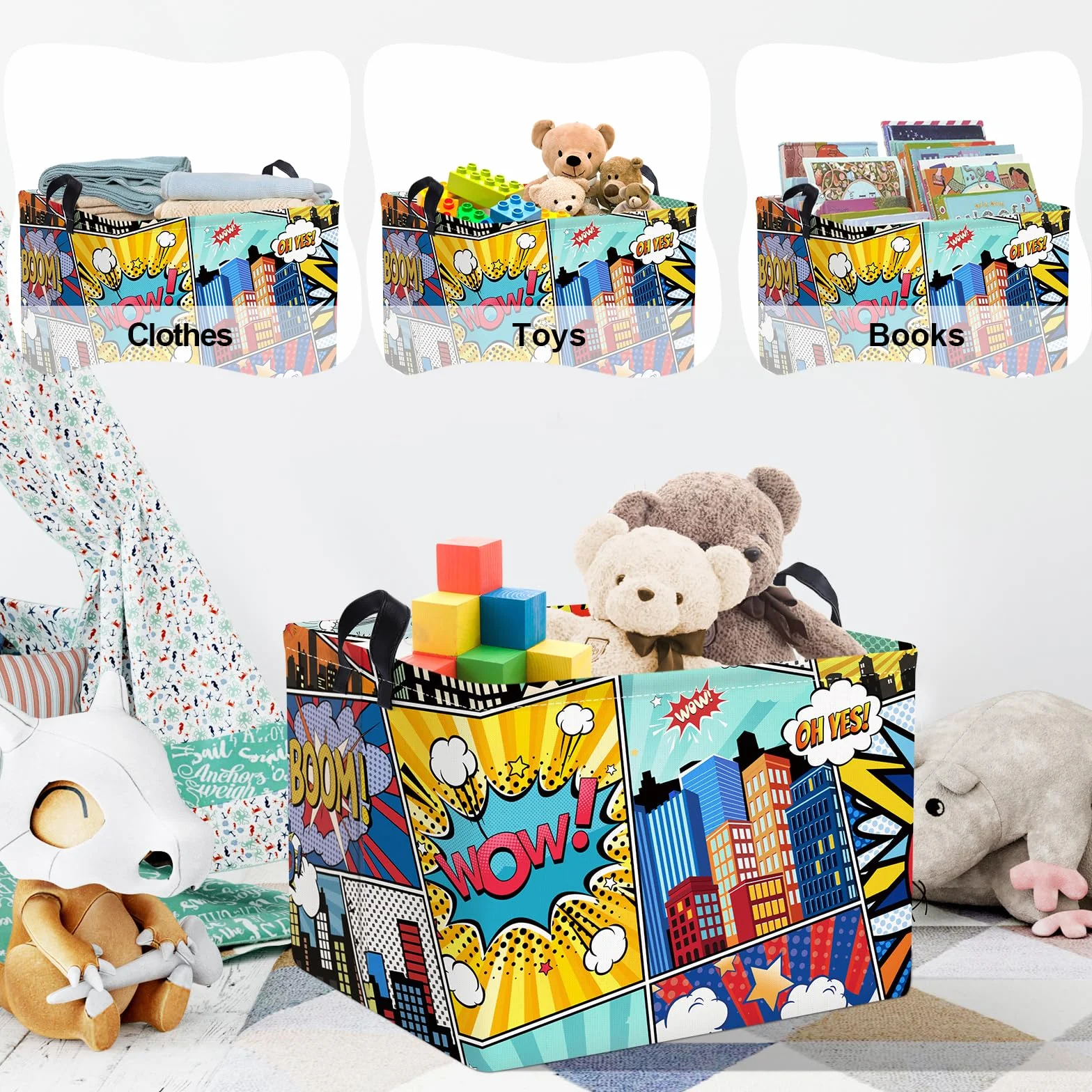 Clastyle Cestino Biancheria Bambini Impermeabile 40x30x30 cm Skyline Città