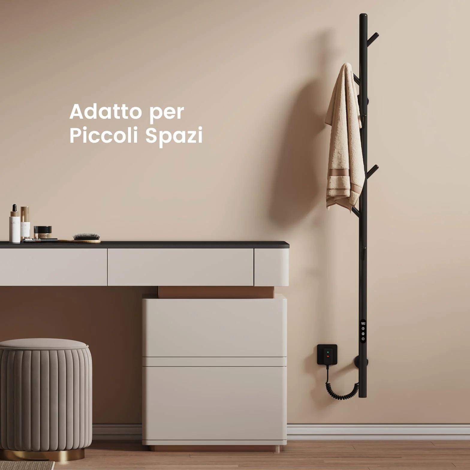 EMKE Scaldasalviette Elettrico da Bagno, Portasalviette Riscaldato con 6 Ganci, Nero
