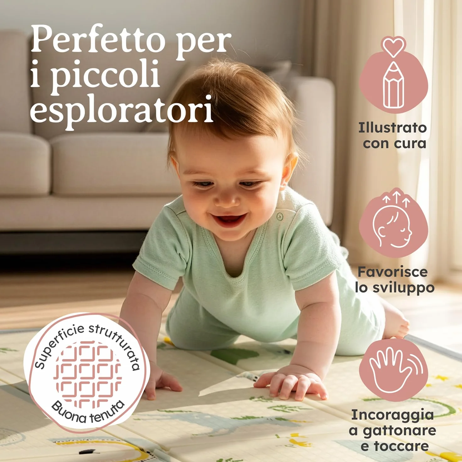 Tappeto Gioco Bambini Pieghevole Impermeabile 120x150x1cm - Arcobaleno