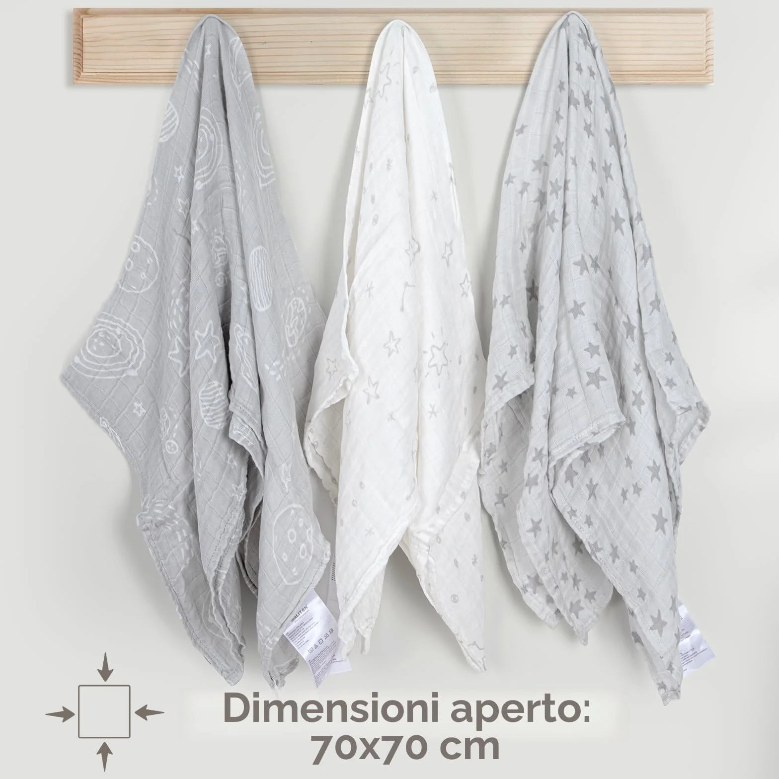 Maliton Mussole Neonato 6 Pz 70x70cm Panni in Mussola morbidi assorbenti traspiranti
