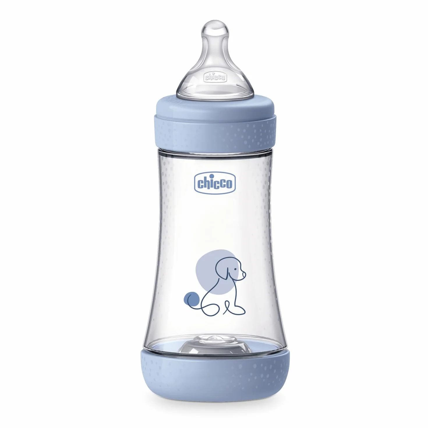 Chicco PERFECT 5 Biberon Anticolica 240 ml, Flusso Medio, Tettarella in Morbido Silicone, Blu