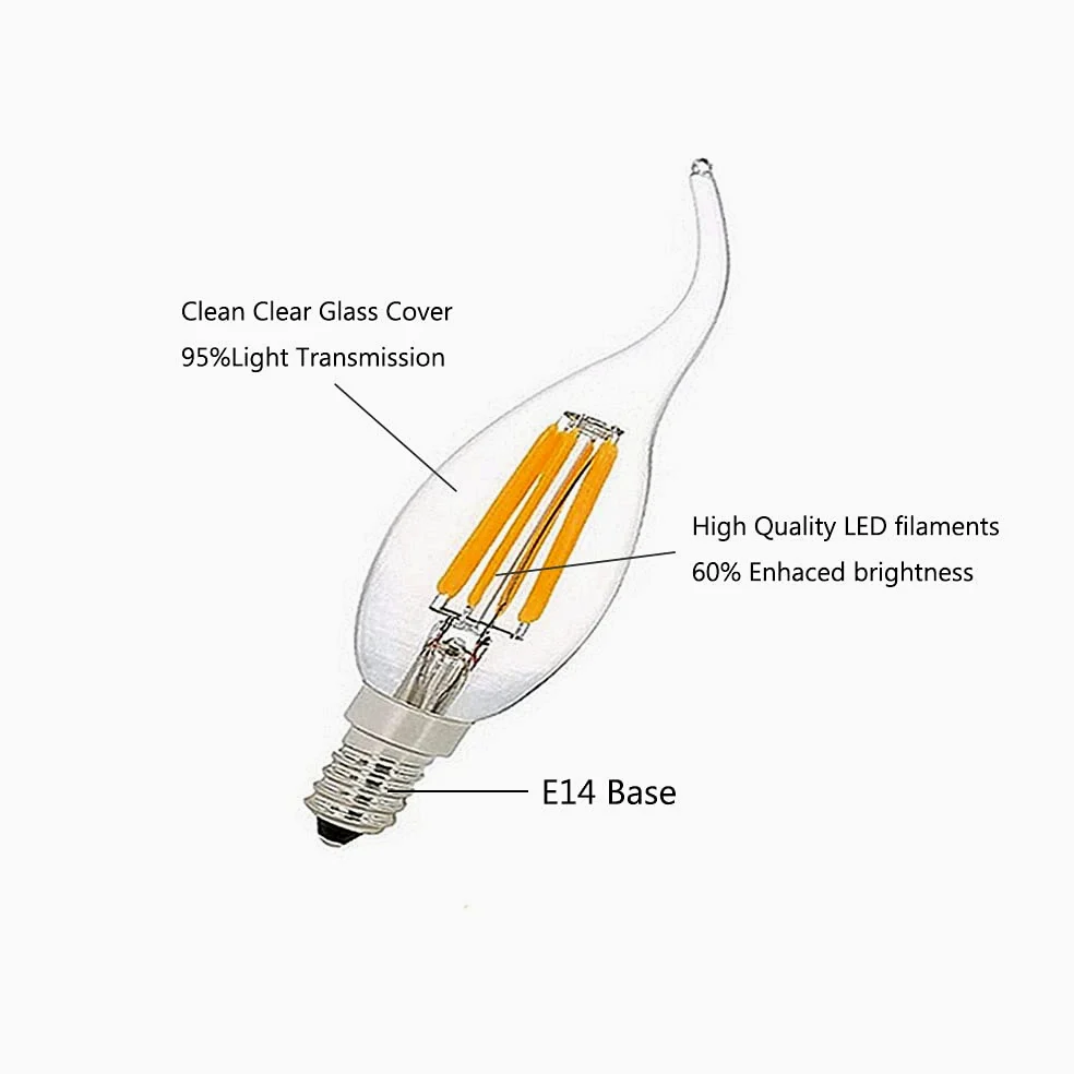 Lampadine LED E14 Dimmerabile Luce Calda, 6W Fiamma Candela Lampadina E14 LED per Lampadario, Equivalenti 60W Luminosa Risparmio Energetico, 600LM 2700K Lampade Dimmerabile, 16 Pezzi