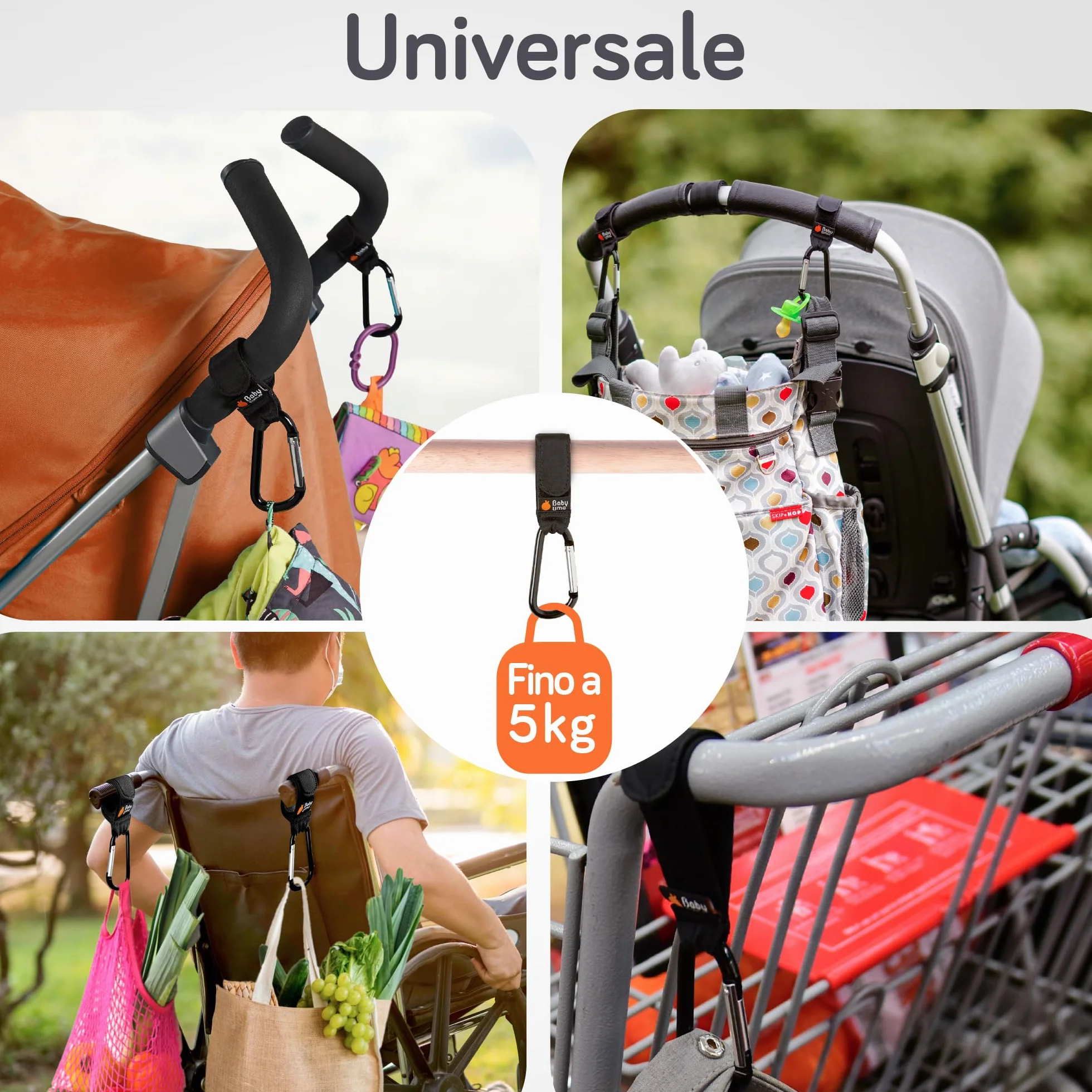 Baby Uma Ganci per Passeggino Porta Borse Universali Antiscivolo Fino a 5 kg Accessori Neonato