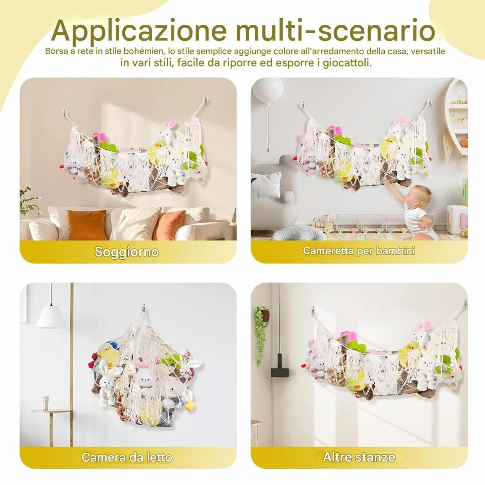 Rete per Animali di Peluche 150 cm Macramè Intrecciato Appendino Bohémien