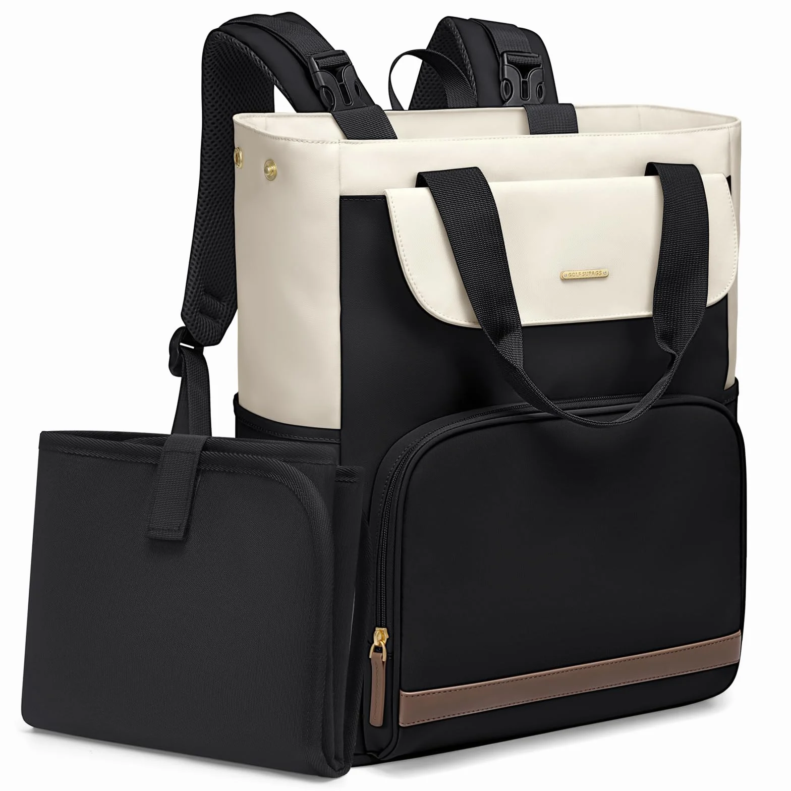 Zaino Fasciatoio Neonato Multifunzione 25L con Fasciatoio Portatile e Ganci Passeggino, Termico, Nero & Bianco