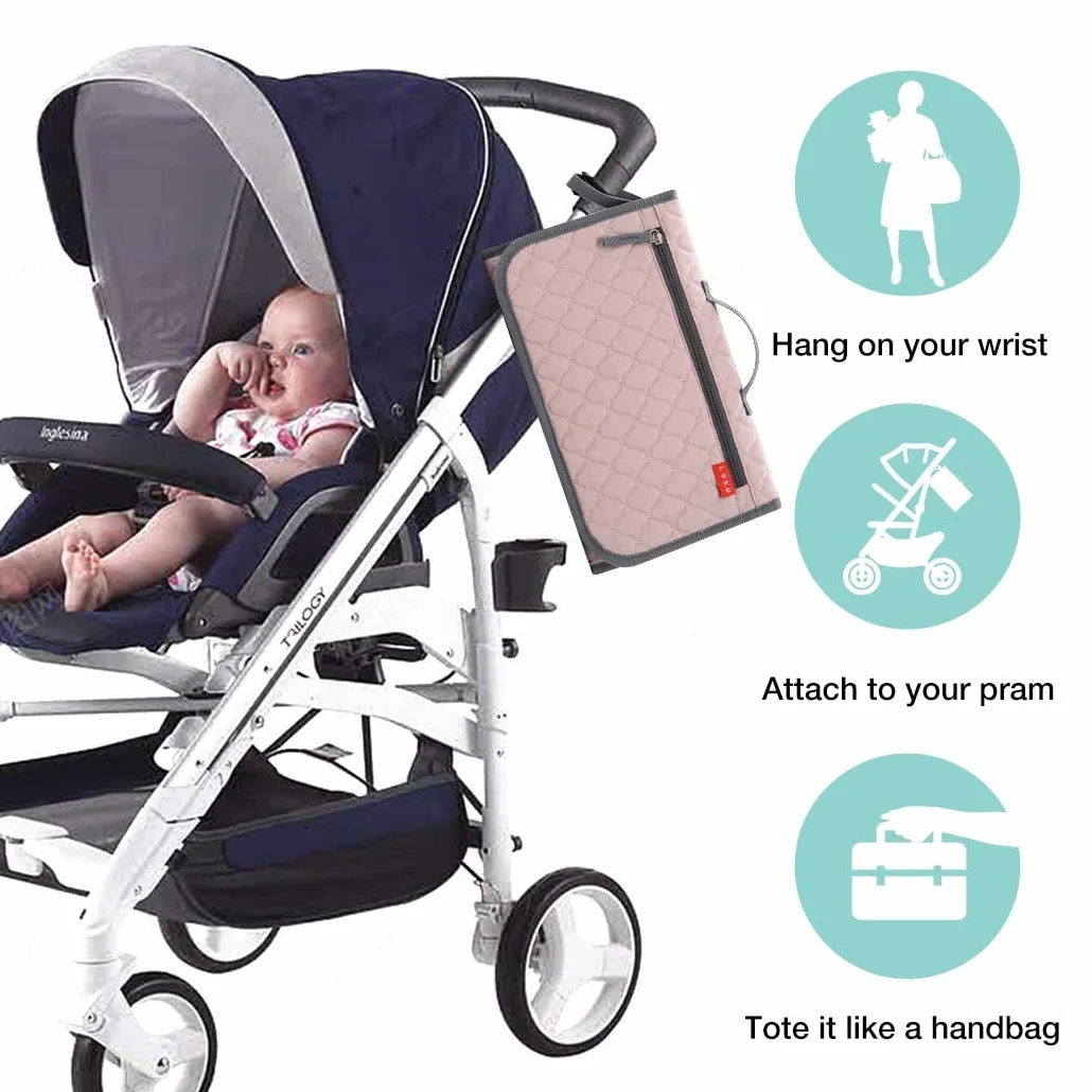 Lekebaby Pieghevole Fasciatoio da Viaggio Neonato Portatile con 3 Scomparti Borsa Pannolini Impermeabile Distributore Stoffe