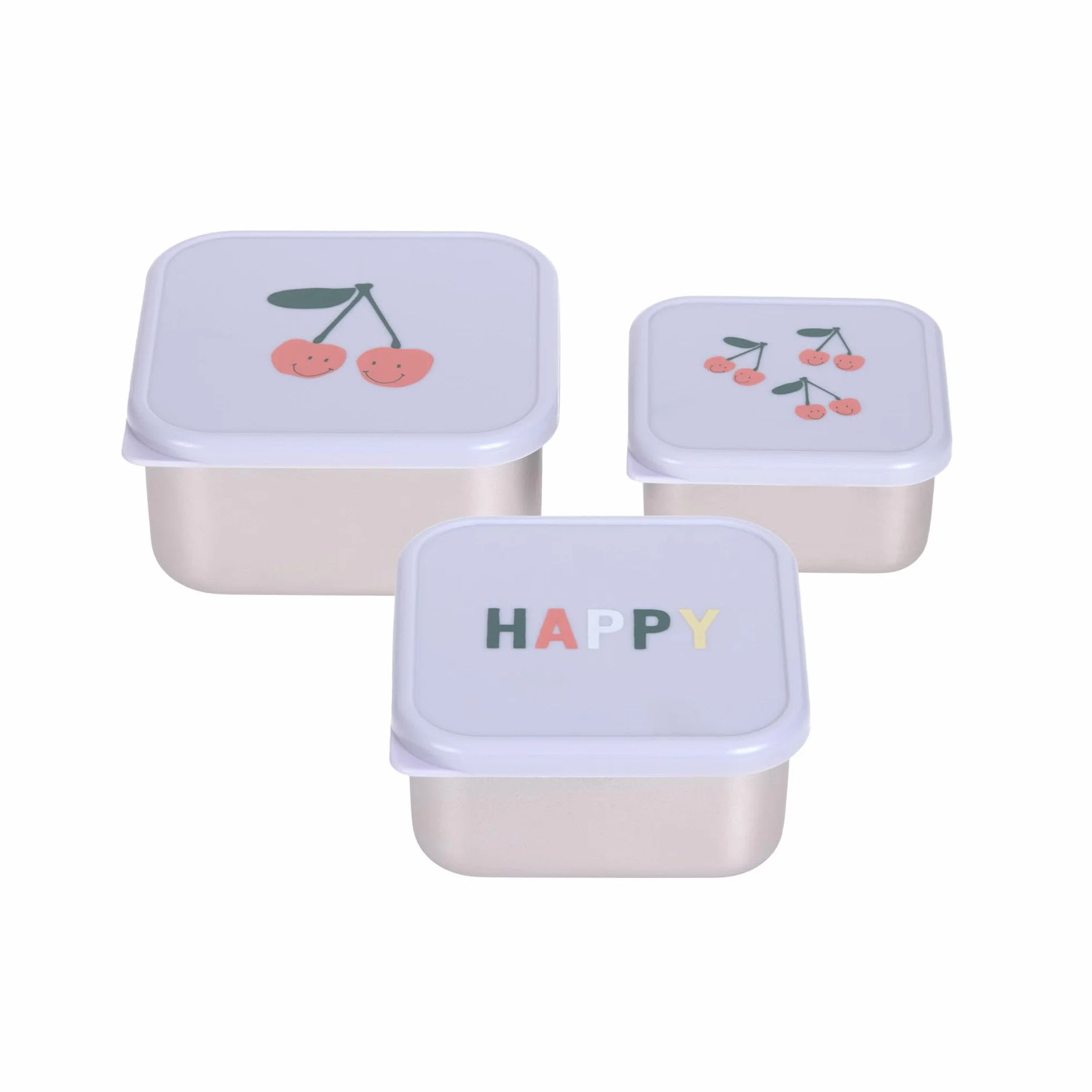 Lässig Scatola per bambini set 3 contenitori acciaio inox pranzo Snackbox Happy Fruits Cherry