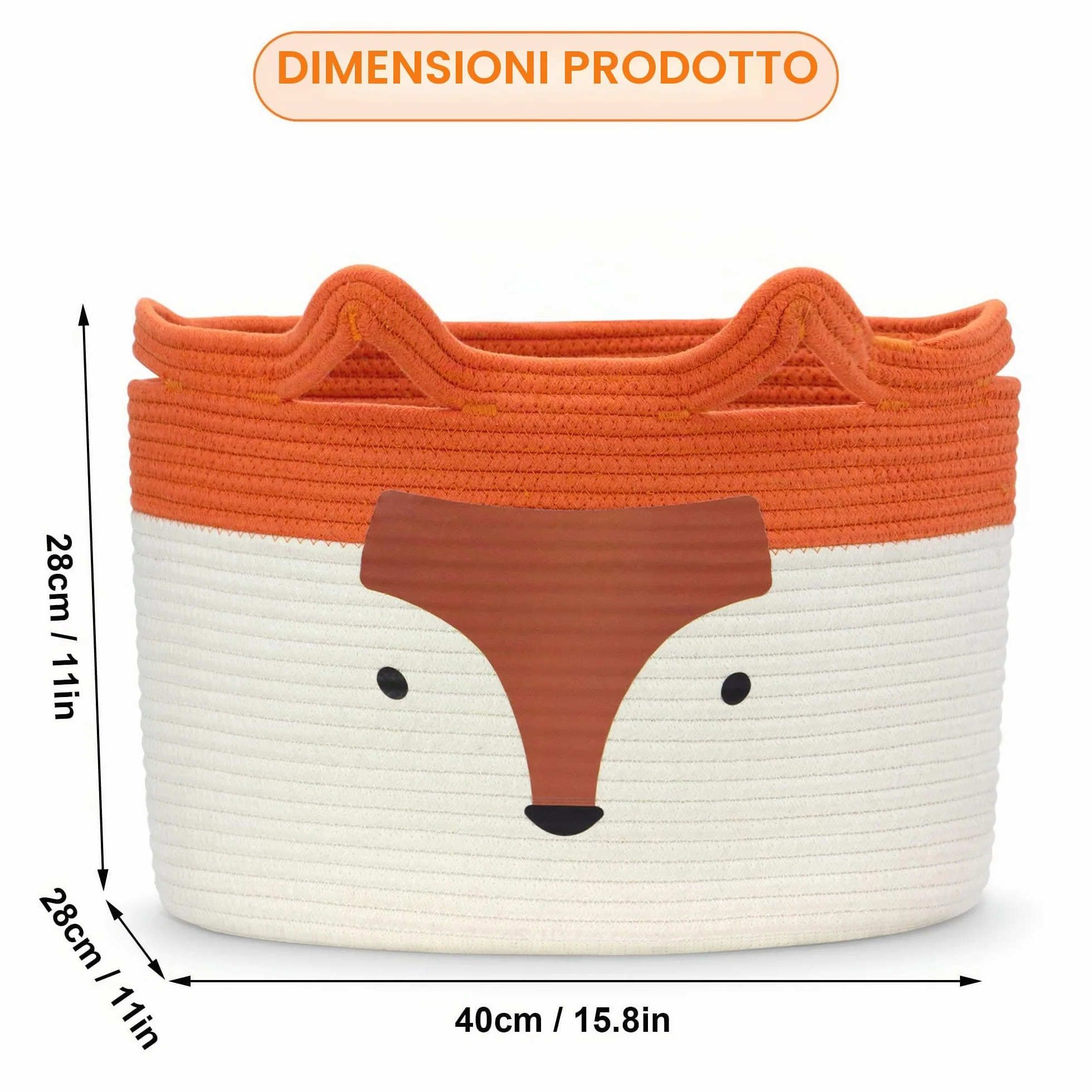 Cesto portaoggetti in cotone per giocattoli e biancheria Volpe, decorazione cameretta bambini