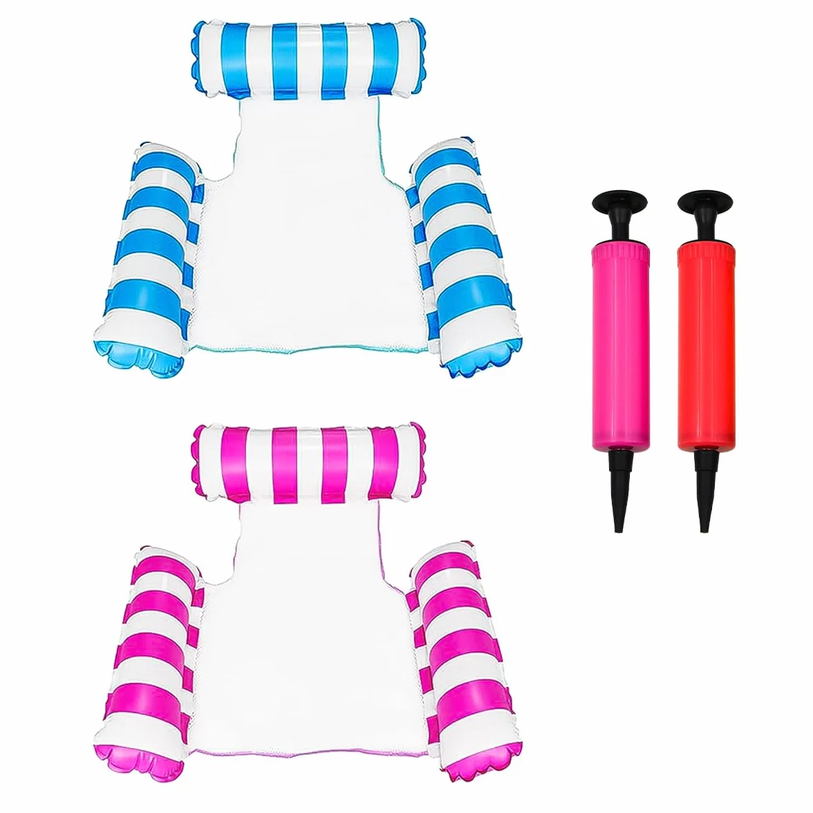 Amaca Gonfiabile Galleggiante per Piscina 4 in 1 2 Pezzi Blu+Rosa