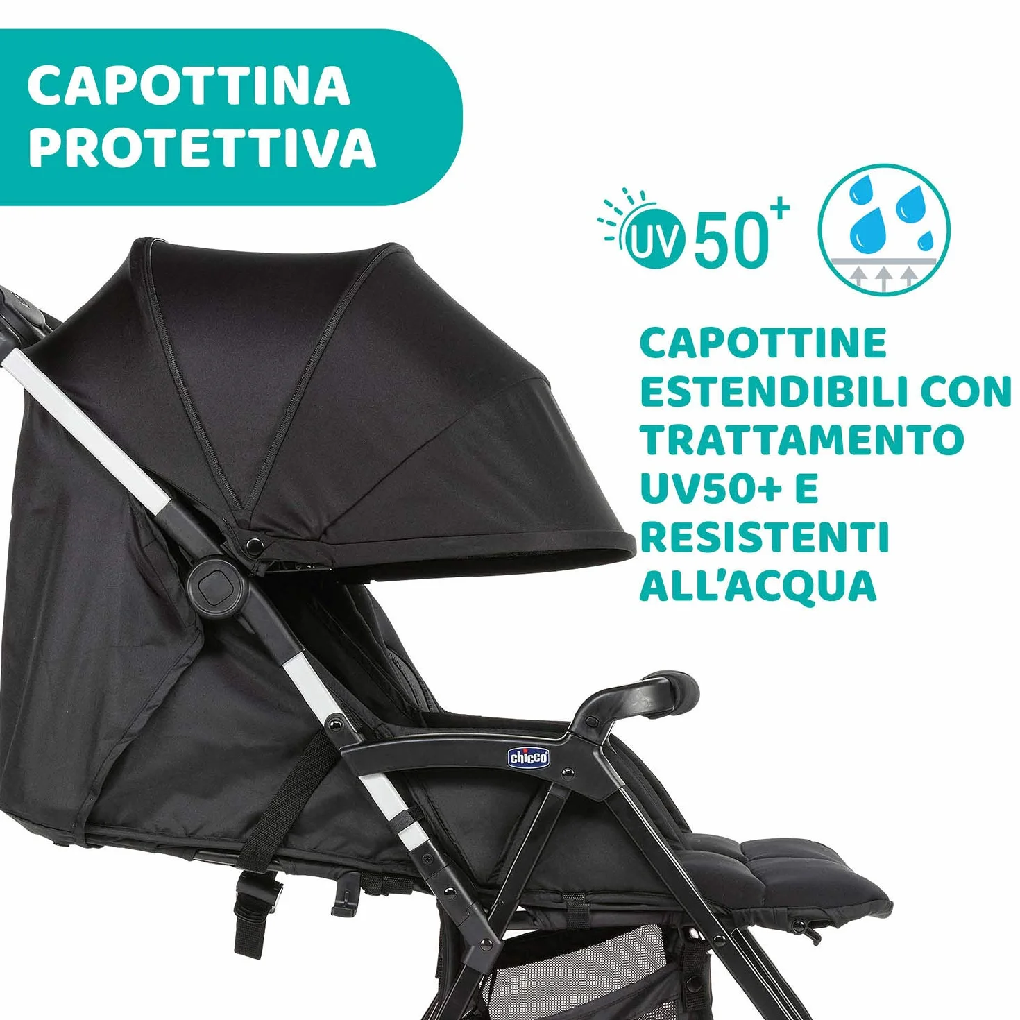 Chicco OHlalà Twin Passeggino Gemellare Doppio Leggero Reclinabile Pieghevole Chiusura Compatta Nero
