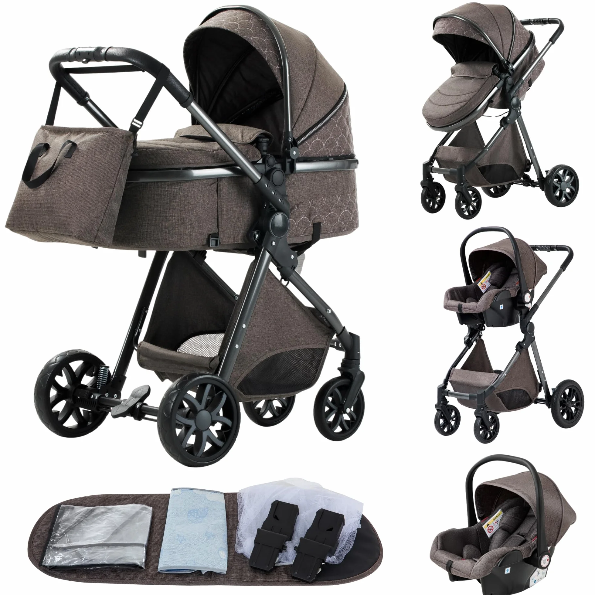 YAZOCO Passeggino Trio 3 in 1 Carrozzina Multifunzionale Pieghevole Neonato