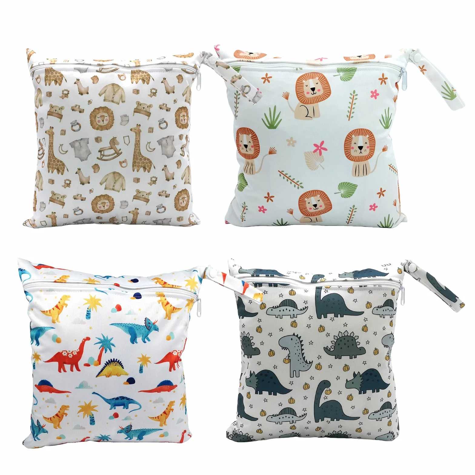 Wetbag asilo 28x30 cm sacchetto bagnato pannolini riutilizzabile con chiusura lampo 4 pezzi motivi colorati