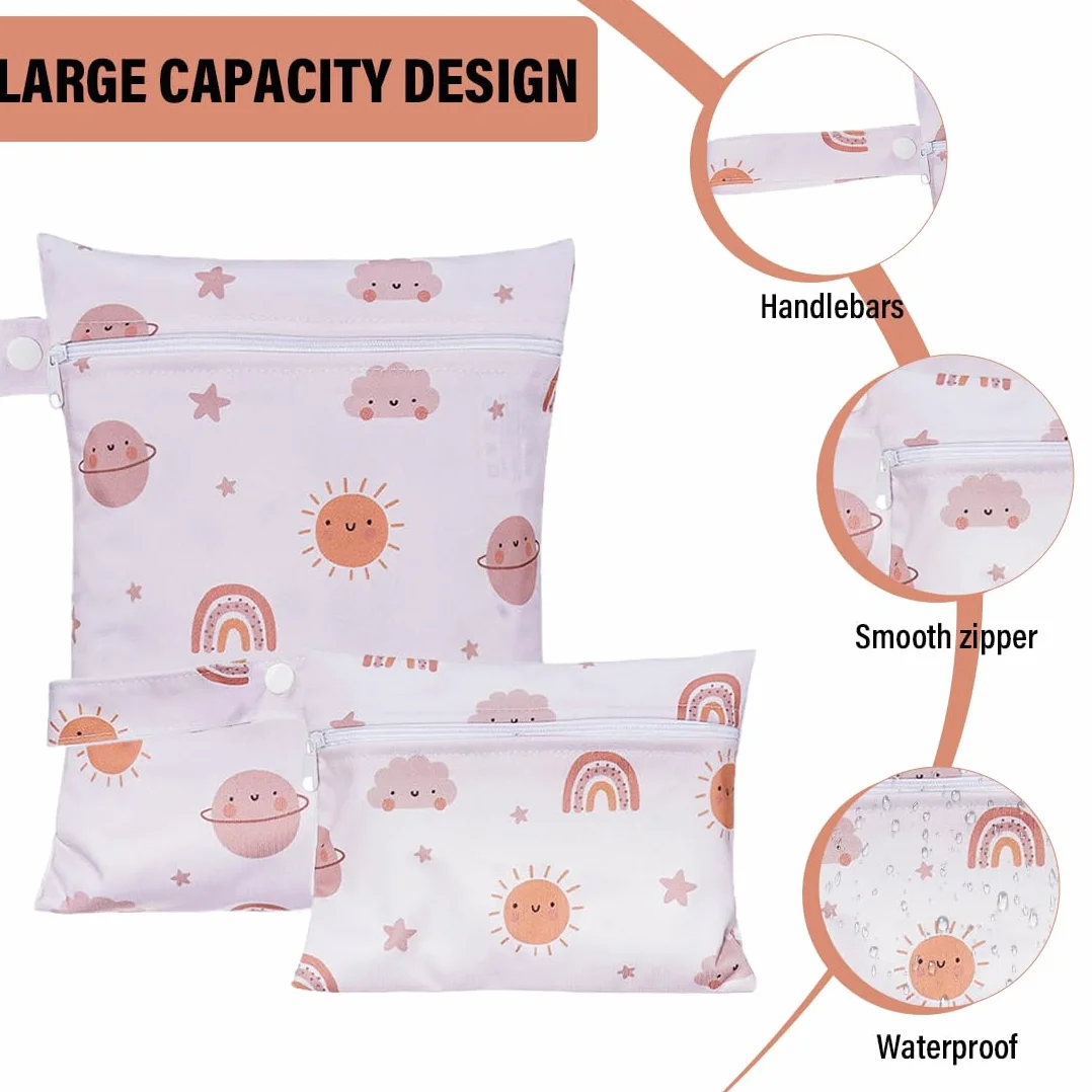 SULIUDAJI 2 Pezzi Wet Bag Pannolini Lavabili Mini Borsa Riutilizzabile Arcobaleno
