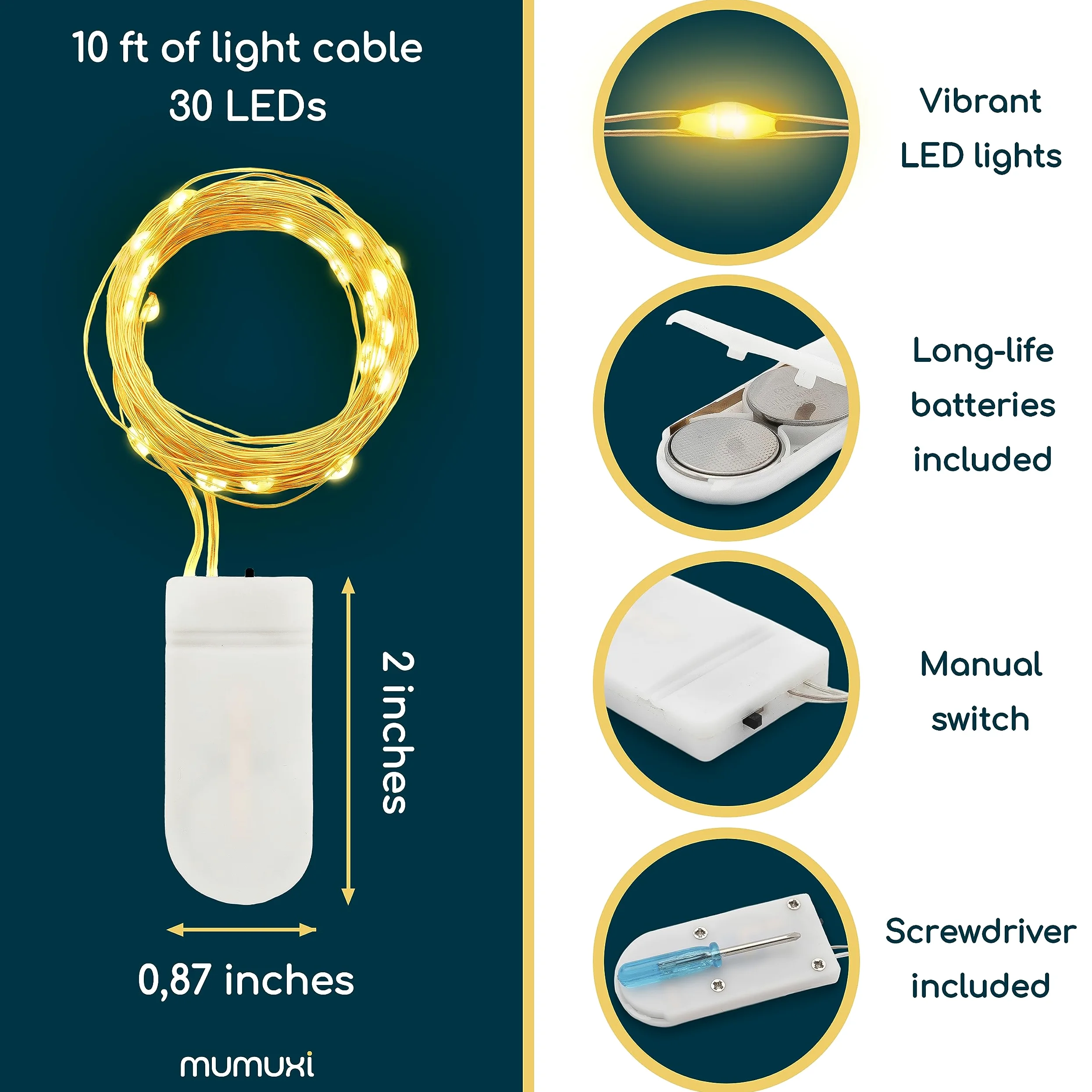 MJMIX - Confezione da 16 luci LED da 3 m, Warm White