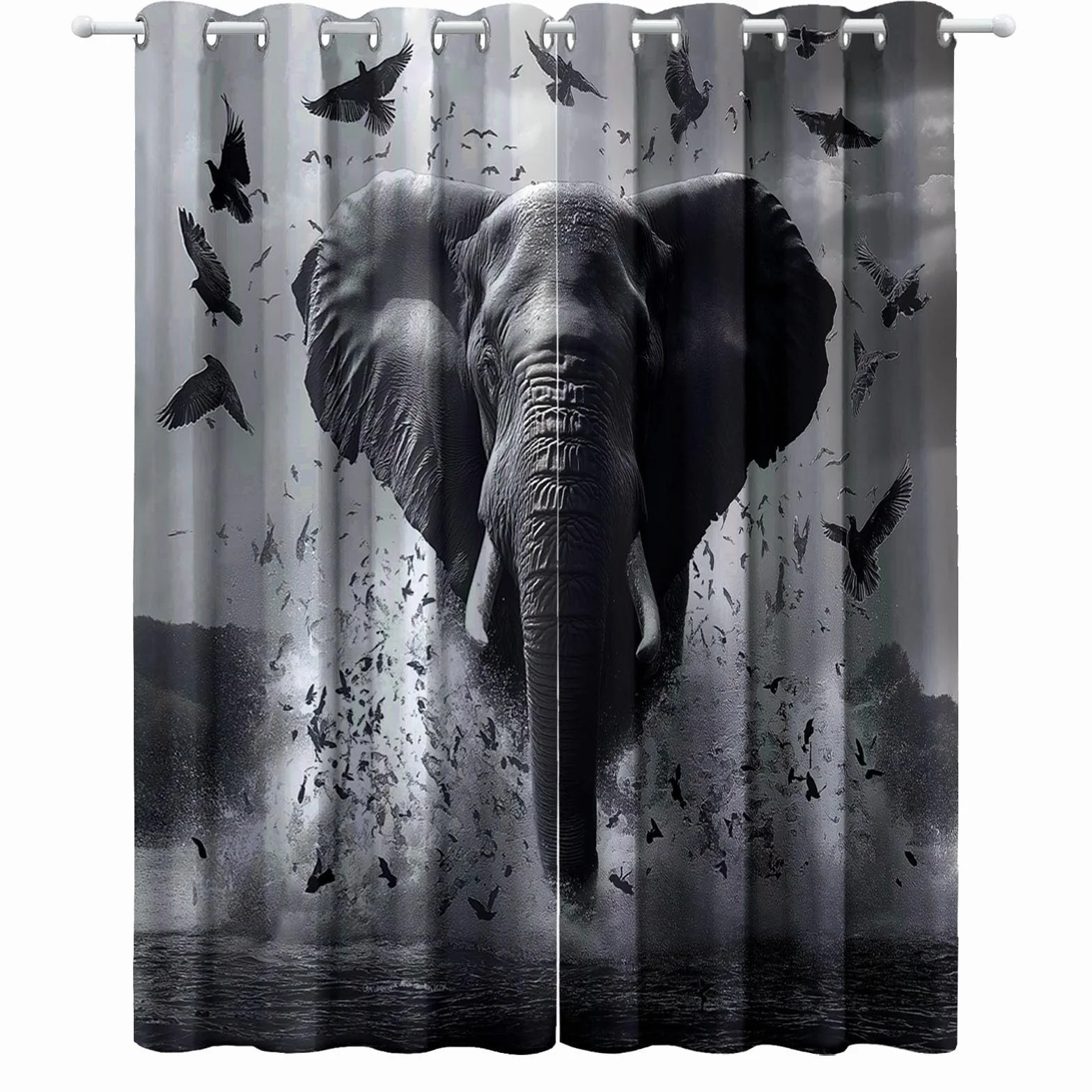 Zasłony Termiczne 140x260 cm Set 2 – Antirumore, Anti-Luce, Elefanti Uccelli, Szary