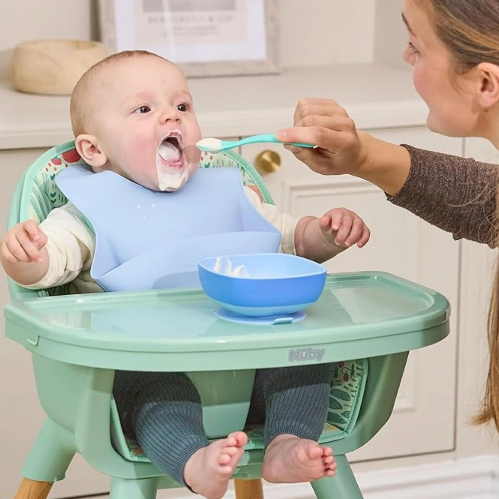 Nuby Silicone Baby Bibs for Boys Waterproof Easy Clean Adjustable Straps BPA-Free Food Catcher Toddlers Infants