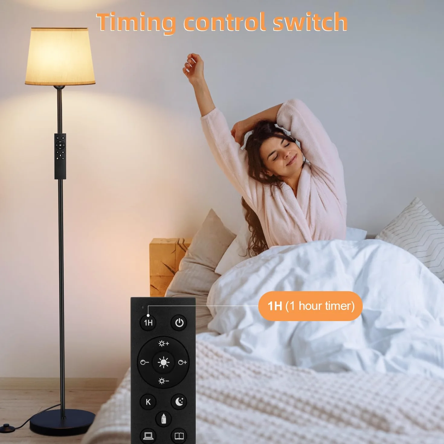 GPATIO Lampada da Terra con Telecomando, Piantana con 11 Cambiamenti di Colore, Luminosità Continua, Lampada da Pavimento con Lampadina Dimmerabile da per Soggiorno,Camera da Letto,Ufficio