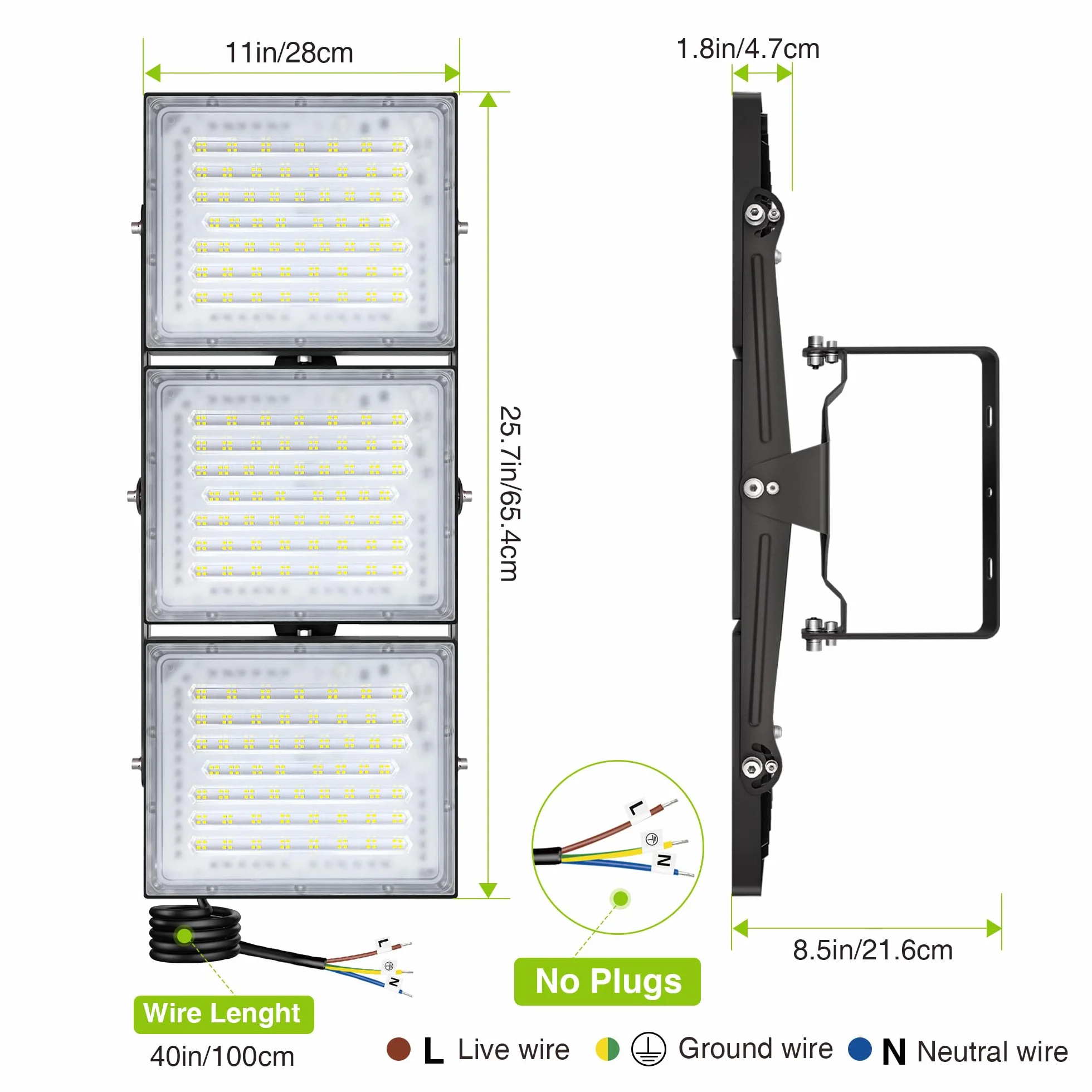 STASUN Proiettore LED da Esterno, Illuminazione Esterna 600W 54000LM, Bianco Luce Diurna 5000K, Riflettore per Esterni Impermeabile IP66 Faretto di Sicurezza per Esterni con 3 Teste Regolabili