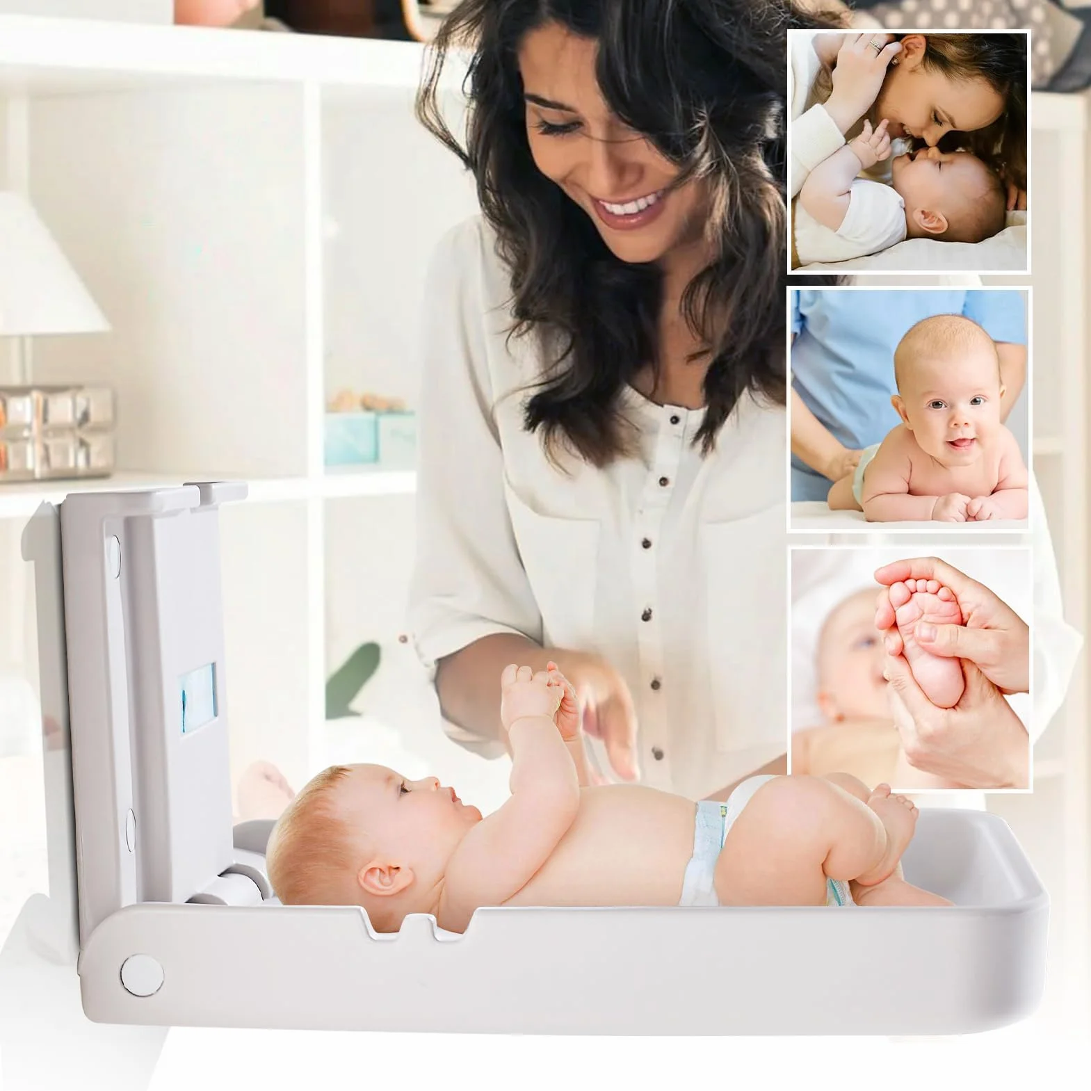 Fasciatoio Pieghevole per Bambino con Cintura di Sicurezza, Montaggio a Parete, Capacità 40LB