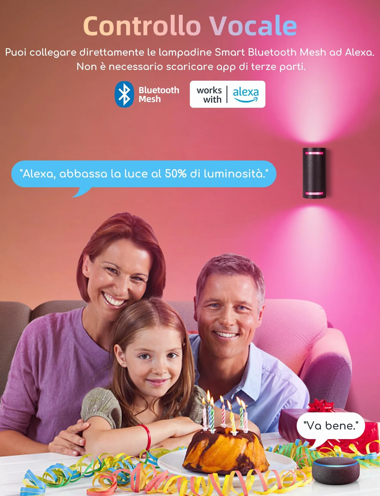 Aigostar Mesh - 6.5W GU10 Lampadine Alexa Bluetooth Mesh, Lampadina Smart Works with Alexa, Lampadina GU10 Smart LED 555LM RGB & CCT(2700K-6500K), 6 Unità (Con Telecomando Bluetooth e Gateway)