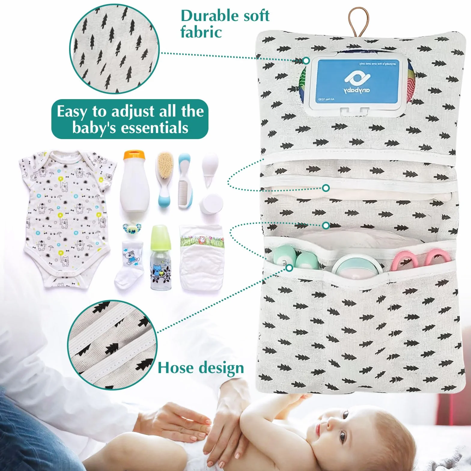 Borsa per pannolini 2 in 1 Leaves Balena Elefante organizer per bambini