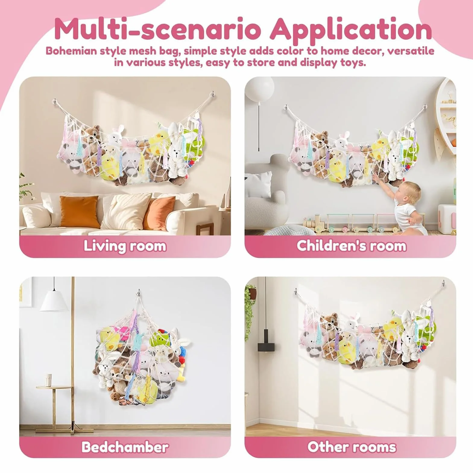 Rete Amaca Per Animali Di Peluche Resistente Grande Decorazione Stanza Porta Giocattoli Rete Maglia Organizzazione Esposizione
