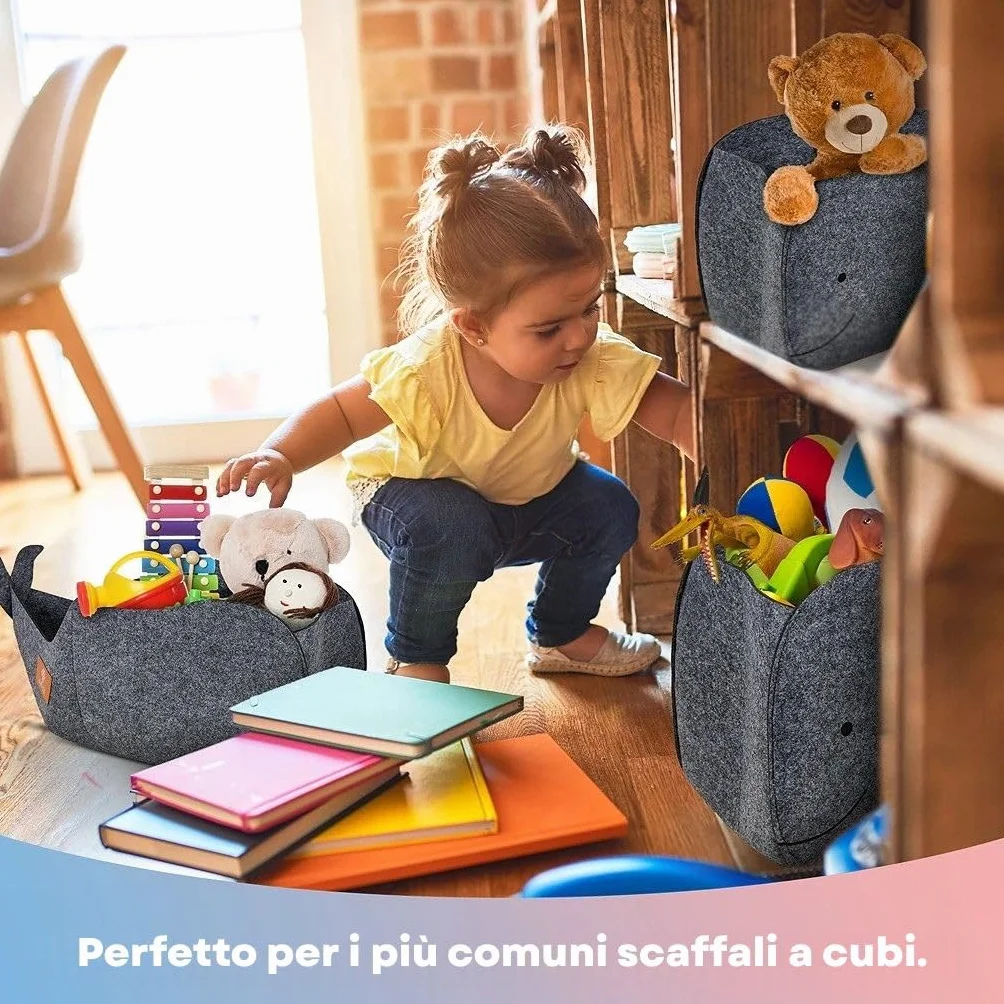 Contenitore Porta Giochi Bambini 30 L Feltro Compatibile Scaffali Kallax Organizer Pieghevole