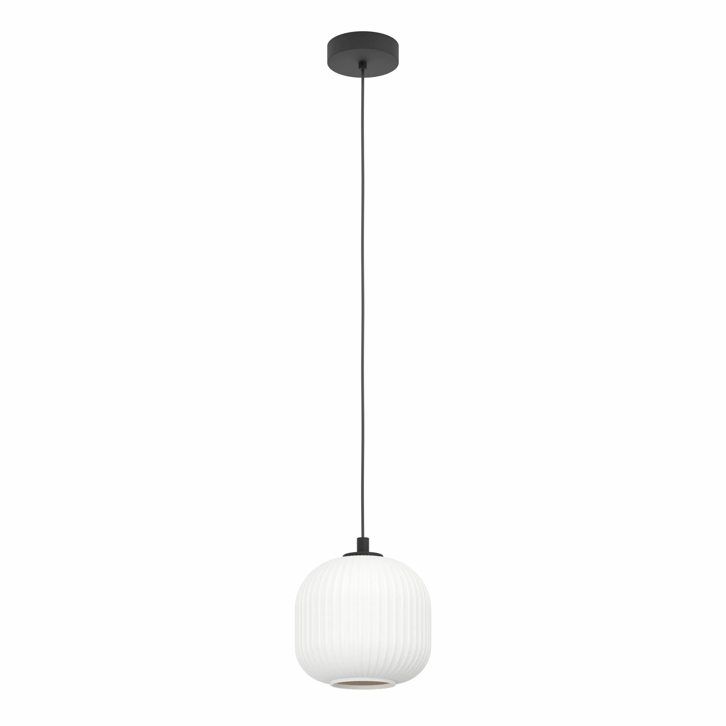 Eglo lampada a sospensione Mantunalle 1, luce a sospensione, illuminazione | in metallo in nero e vetro bianco, attacco E27, Ø 20 cm