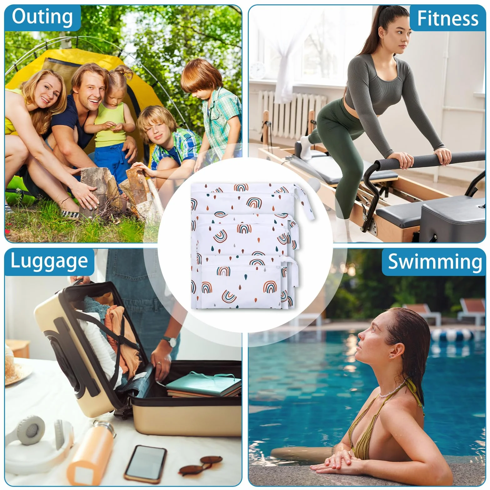 Wetbag Borsa per Pannolini Riutilizzabile Impermeabile 3 Pezzi con Zip