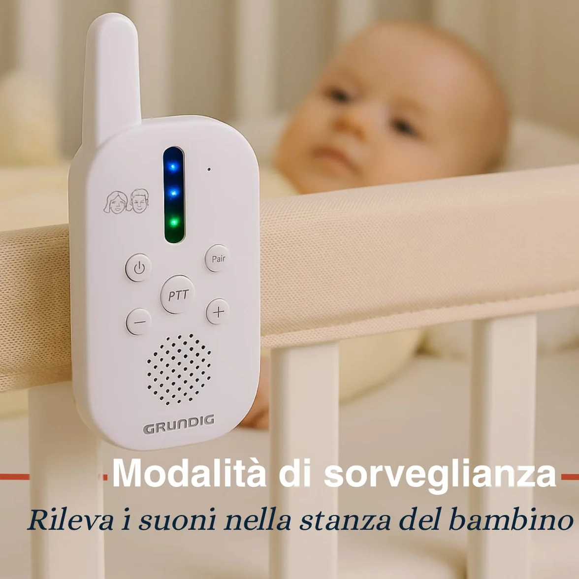 Grundig Baby Monitor Audio DECT Komunikacja Bidirekcyjna LED Dźwięku Baterie Biały