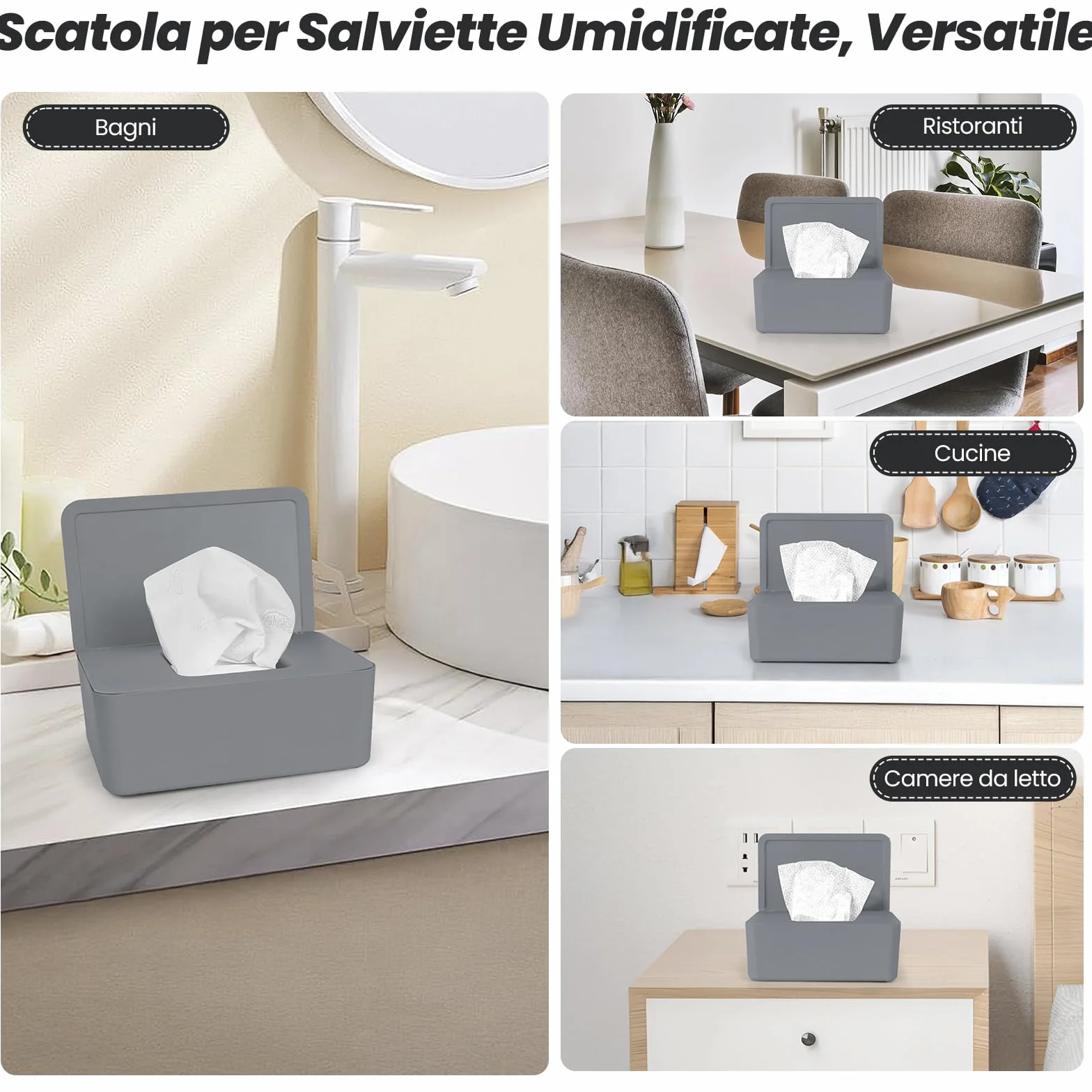 Scatola Porta Salviette Umidificate Dispenser con Coperchio Grigio
