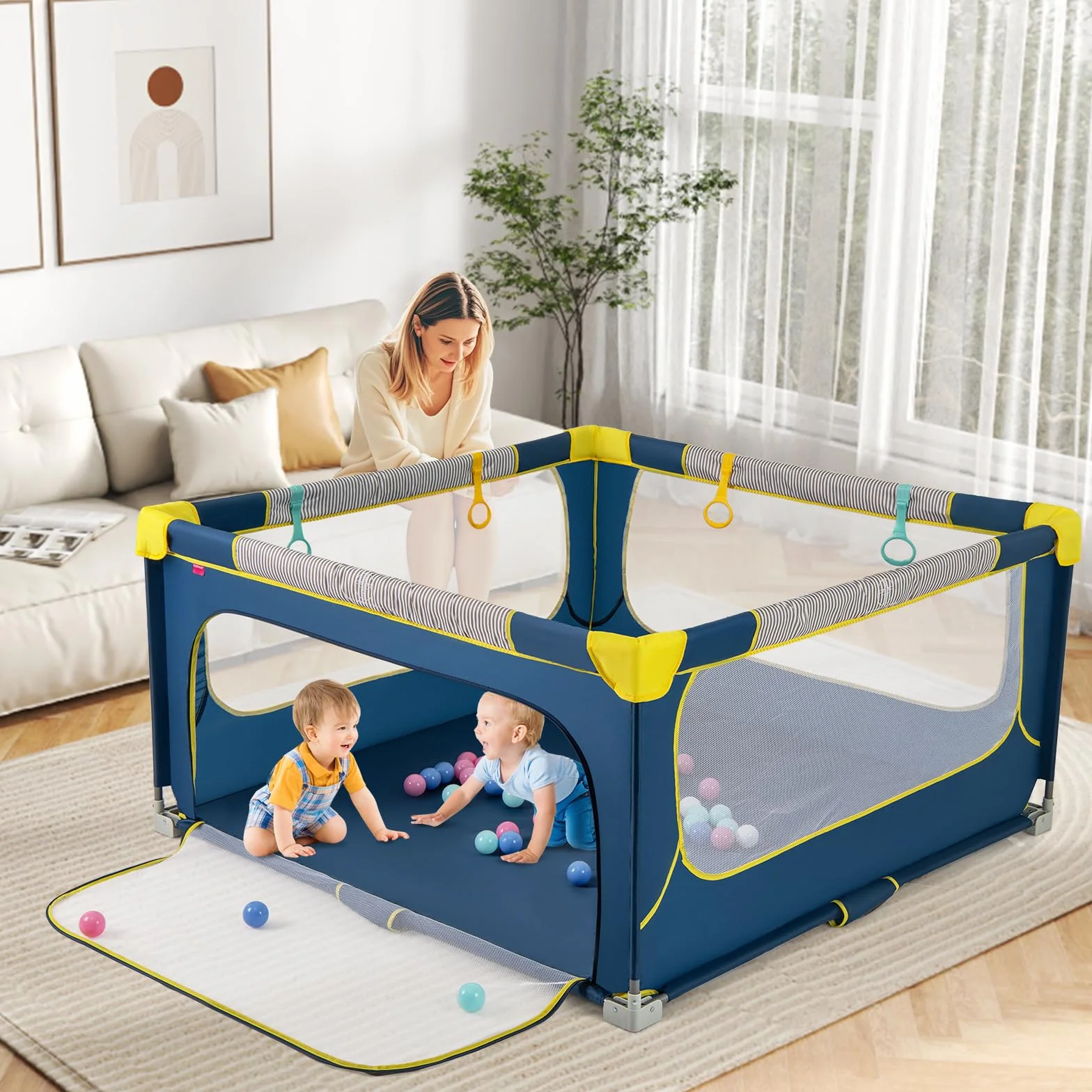 LIFEZEAL Box Bambini e Neonati 0-3 Anni, Recinto 150x150cm, Pieghevole, Portatile, con Borsa, Rete Traspirante