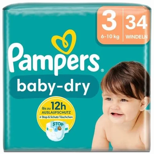 Pampers Baby-Dry Pannolini Taglia 3, 6-10 kg, 34 pezzi