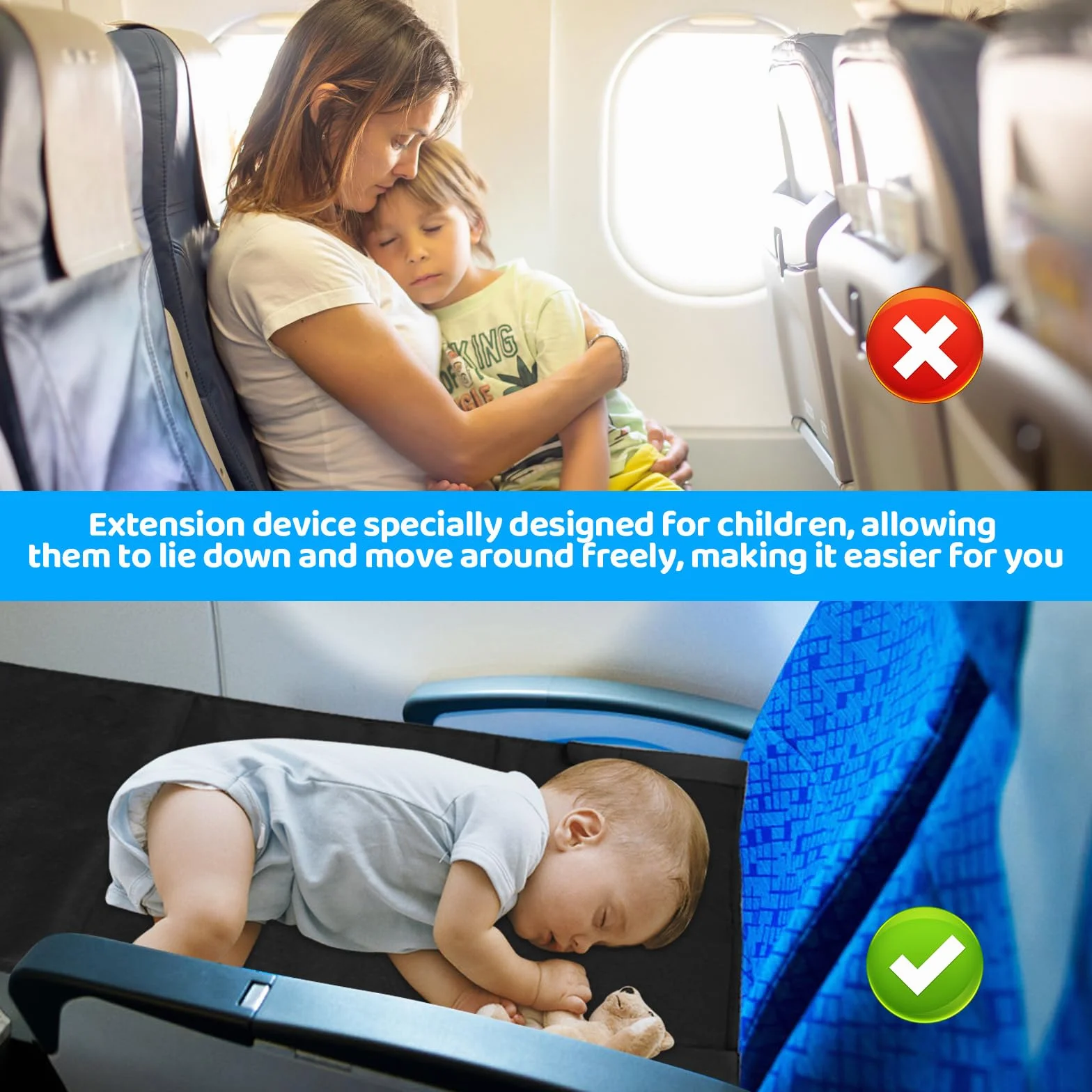 Poggiapiedi Aereo Lettino Bambini, Estensione Sedile per Bambino, Letto Portatile Viaggi Brevi 79x44 cm