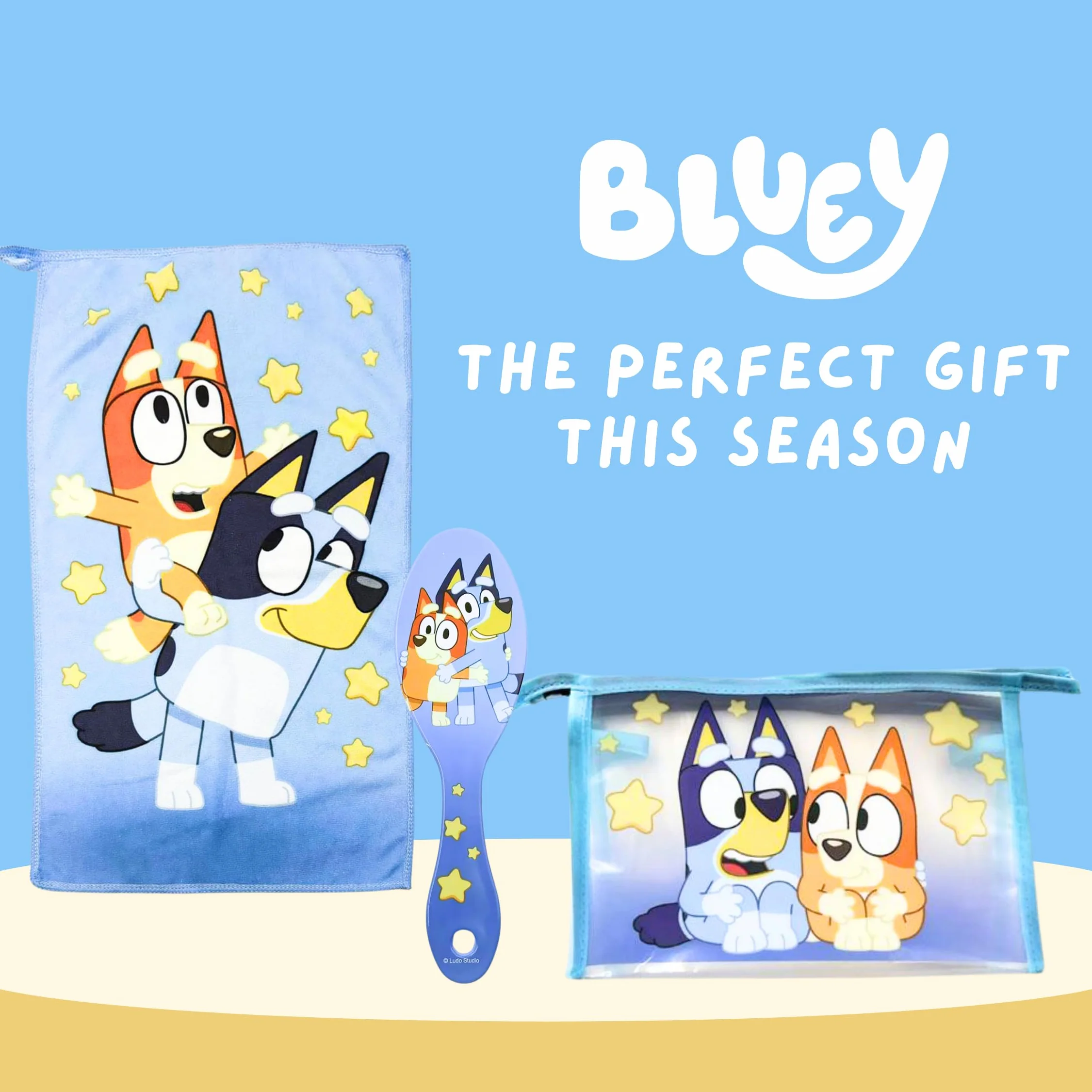 Bluey Borsa da Toilette per Bambini con Spazzola e Asciugamano