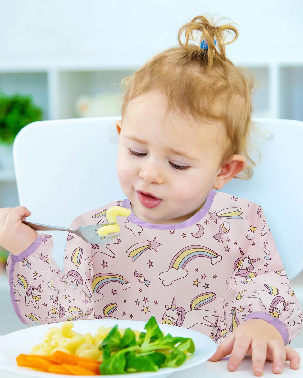 Lictin 3 Pezzi Bavaglini a Manica Lunga Impermeabile per Bambini 0-2 Anni