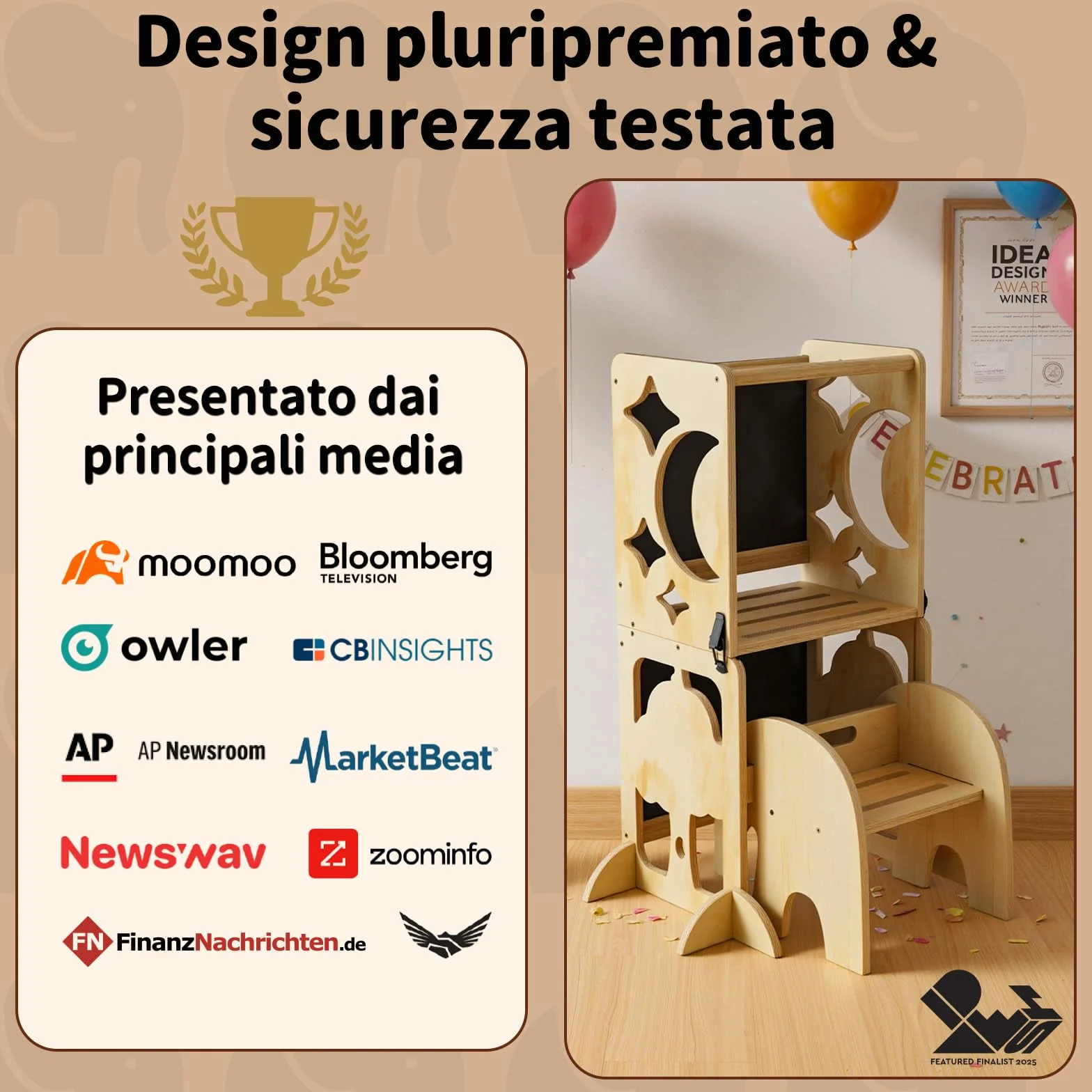COSYLAND Torre Montessoriana Bambini 4 in 1 - Torretta Montessoriana con Scrivania e Sedia in Legno Naturale